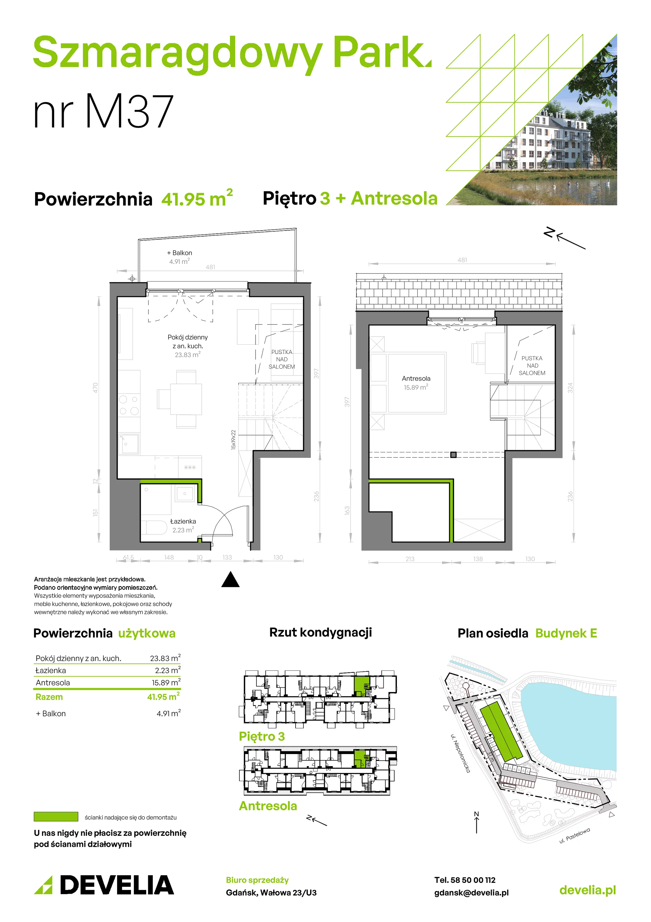 Mieszkanie 41,95 m², piętro 3, oferta nr E/037, Szmaragdowy Park, Gdańsk, Orunia Górna-Gdańsk Południe, Łostowice, ul. Topazowa 2