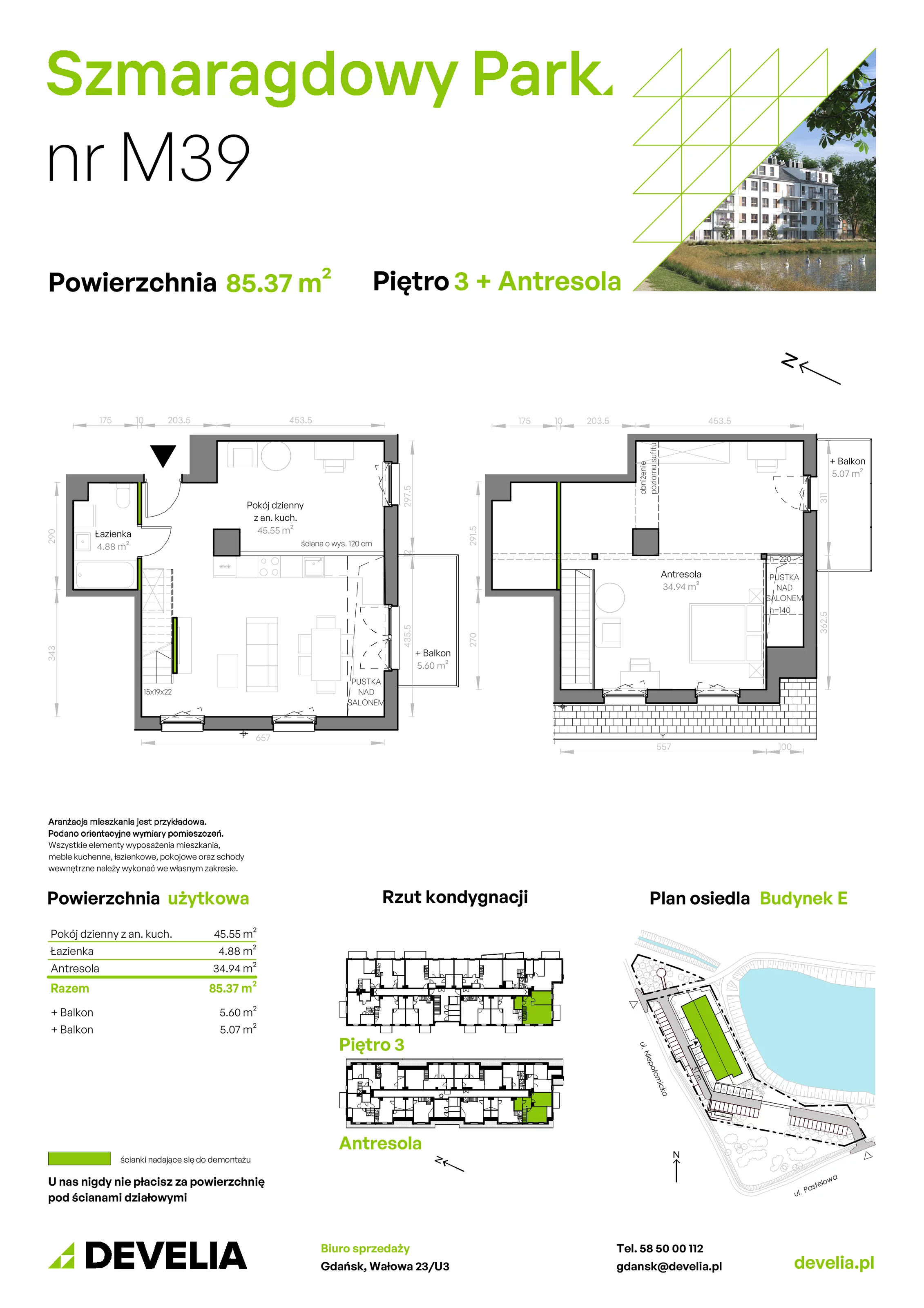 Mieszkanie 85,37 m², piętro 3, oferta nr E/039, Szmaragdowy Park, Gdańsk, Orunia Górna-Gdańsk Południe, Łostowice, ul. Topazowa 2