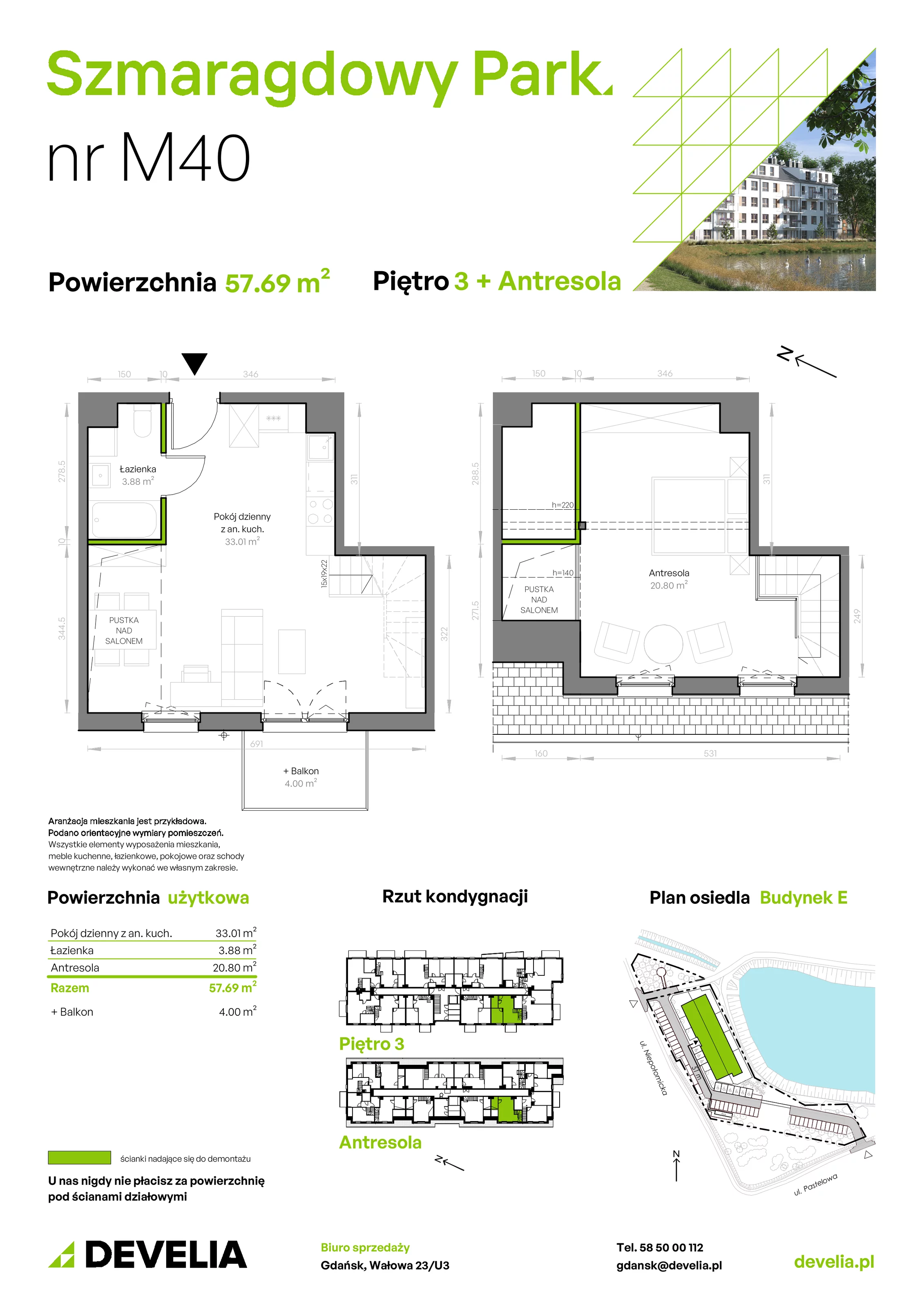 Mieszkanie 57,69 m², piętro 3, oferta nr E/040, Szmaragdowy Park, Gdańsk, Orunia Górna-Gdańsk Południe, Łostowice, ul. Topazowa 2