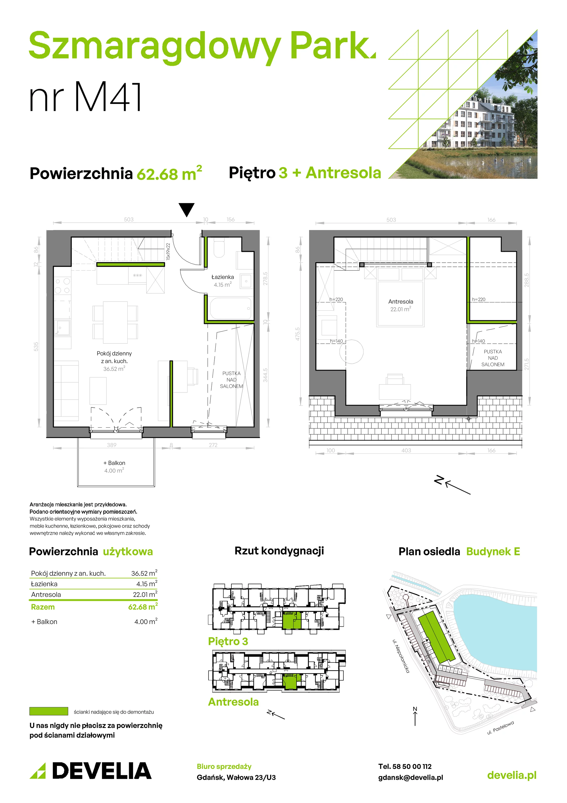 Mieszkanie 62,68 m², piętro 3, oferta nr E/041, Szmaragdowy Park, Gdańsk, Orunia Górna-Gdańsk Południe, Łostowice, ul. Topazowa 2