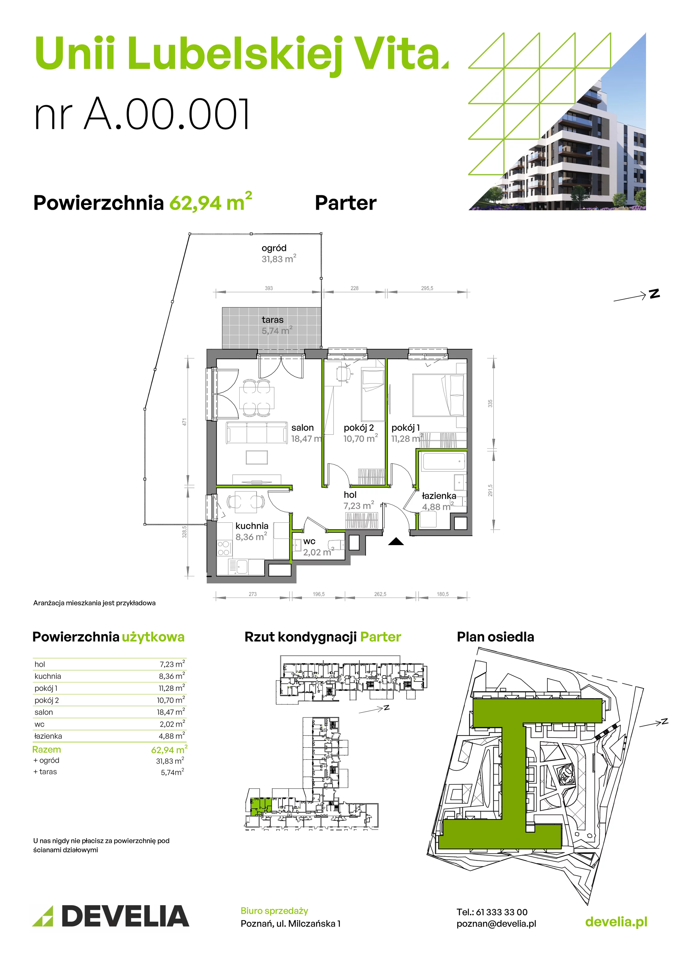 3 pokoje, mieszkanie 62,94 m², parter, oferta nr A/00/001, Unii Lubelskiej Vita, Poznań, Nowe Miasto, Starołęka, ul. Unii Lubelskiej 10