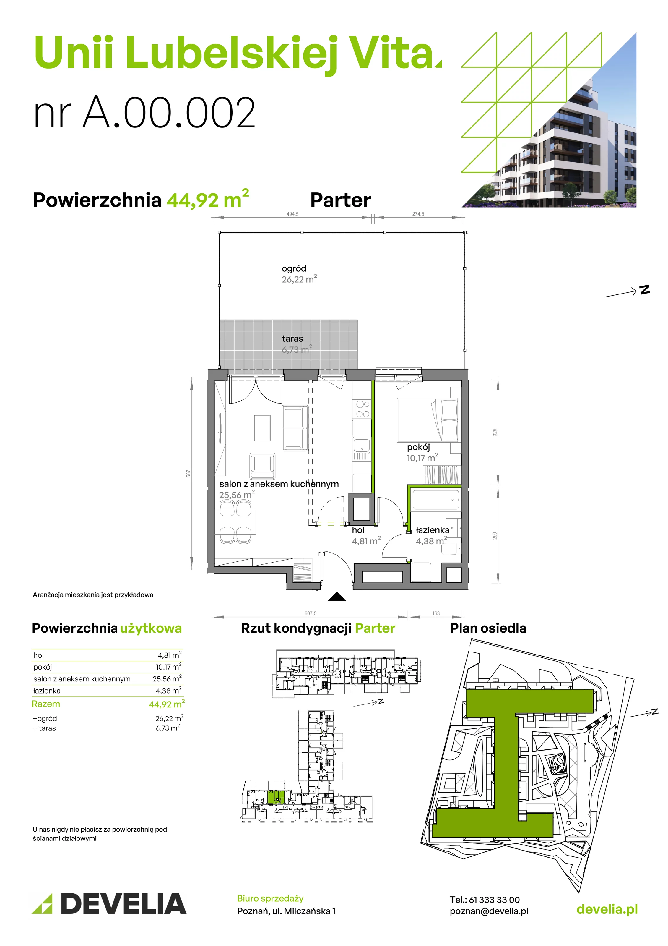 2 pokoje, mieszkanie 44,92 m², parter, oferta nr A/00/002 , Unii Lubelskiej Vita, Poznań, Nowe Miasto, Starołęka, ul. Unii Lubelskiej 10