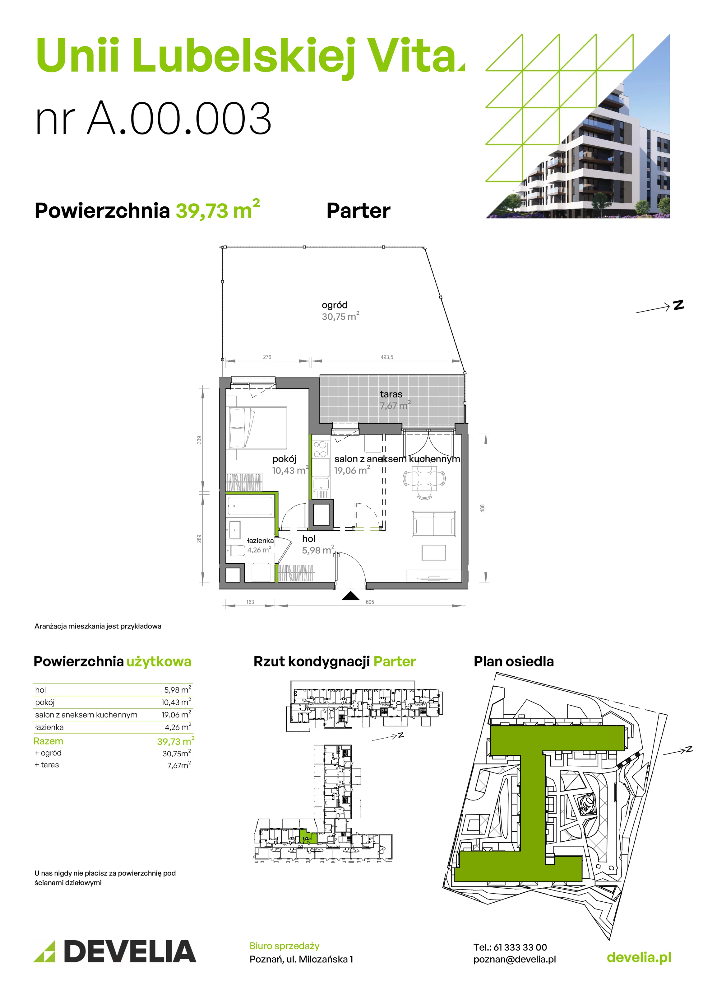 2 pokoje, mieszkanie 39,73 m², parter, oferta nr A/00/003, Unii Lubelskiej Vita, Poznań, Nowe Miasto, Starołęka, ul. Unii Lubelskiej 10