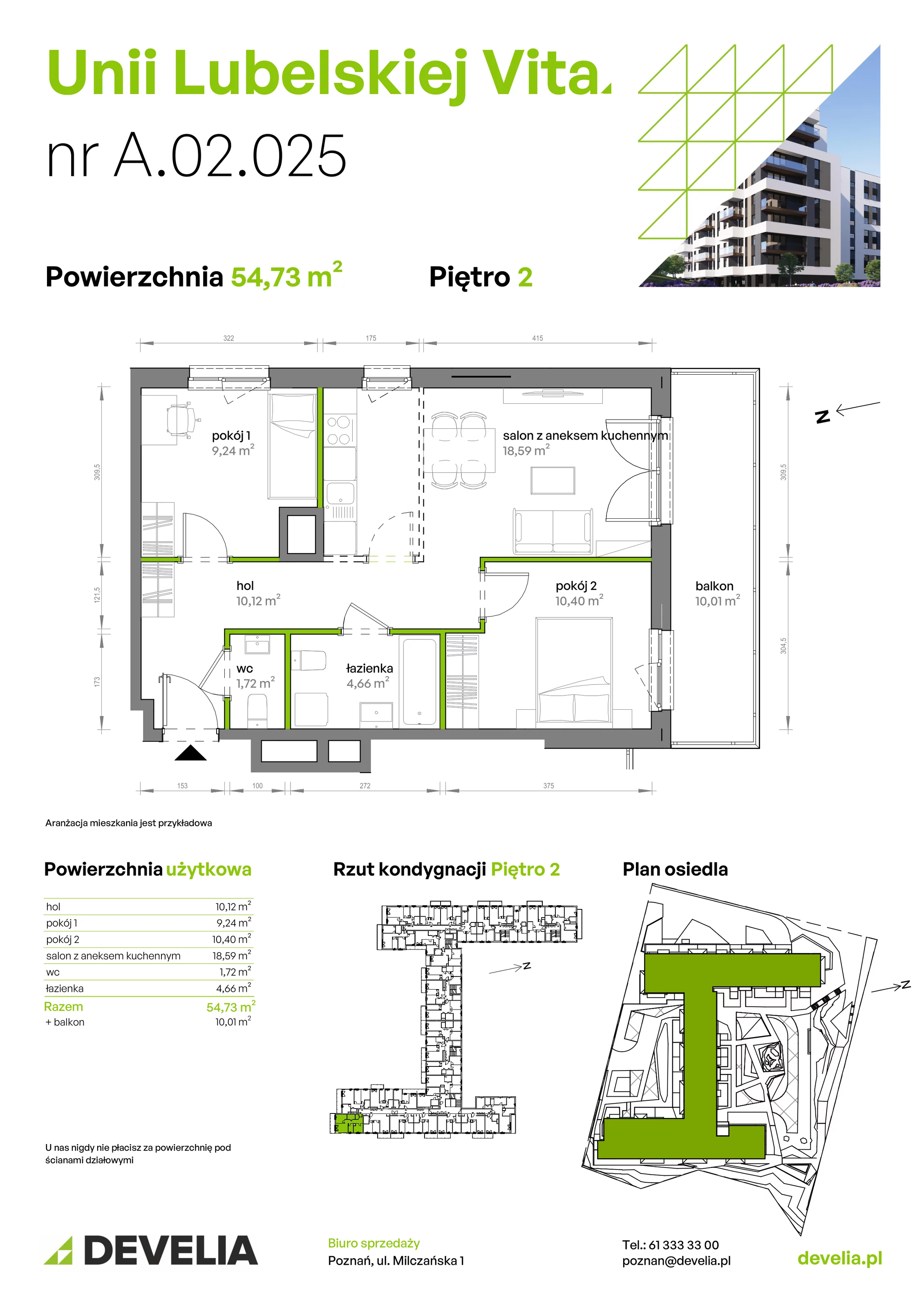 3 pokoje, mieszkanie 54,73 m², piętro 2, oferta nr A/02/025 , Unii Lubelskiej Vita, Poznań, Nowe Miasto, Starołęka, ul. Unii Lubelskiej 10