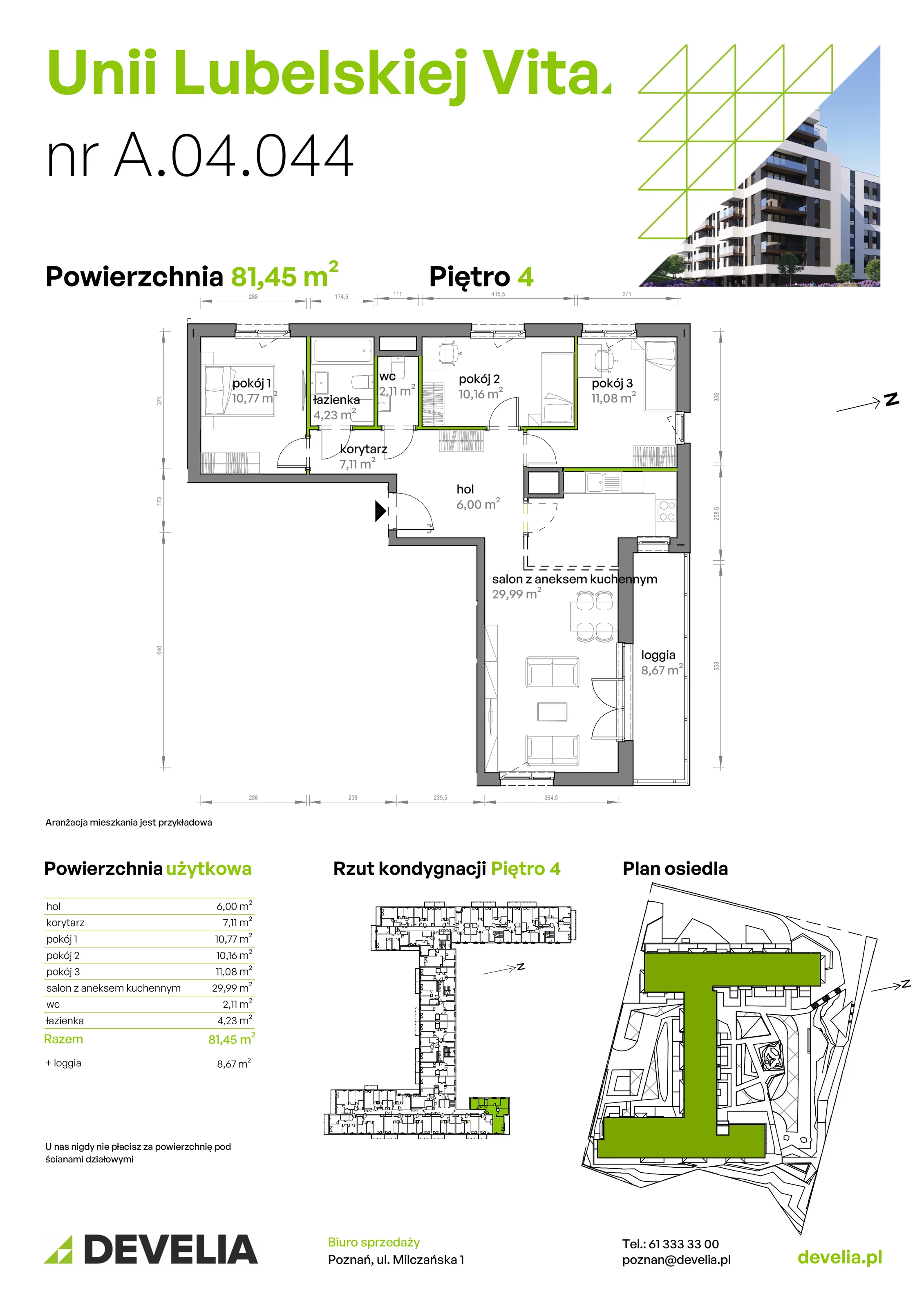 4 pokoje, mieszkanie 81,45 m², piętro 4, oferta nr A/04/044, Unii Lubelskiej Vita, Poznań, Nowe Miasto, Starołęka, ul. Unii Lubelskiej 10