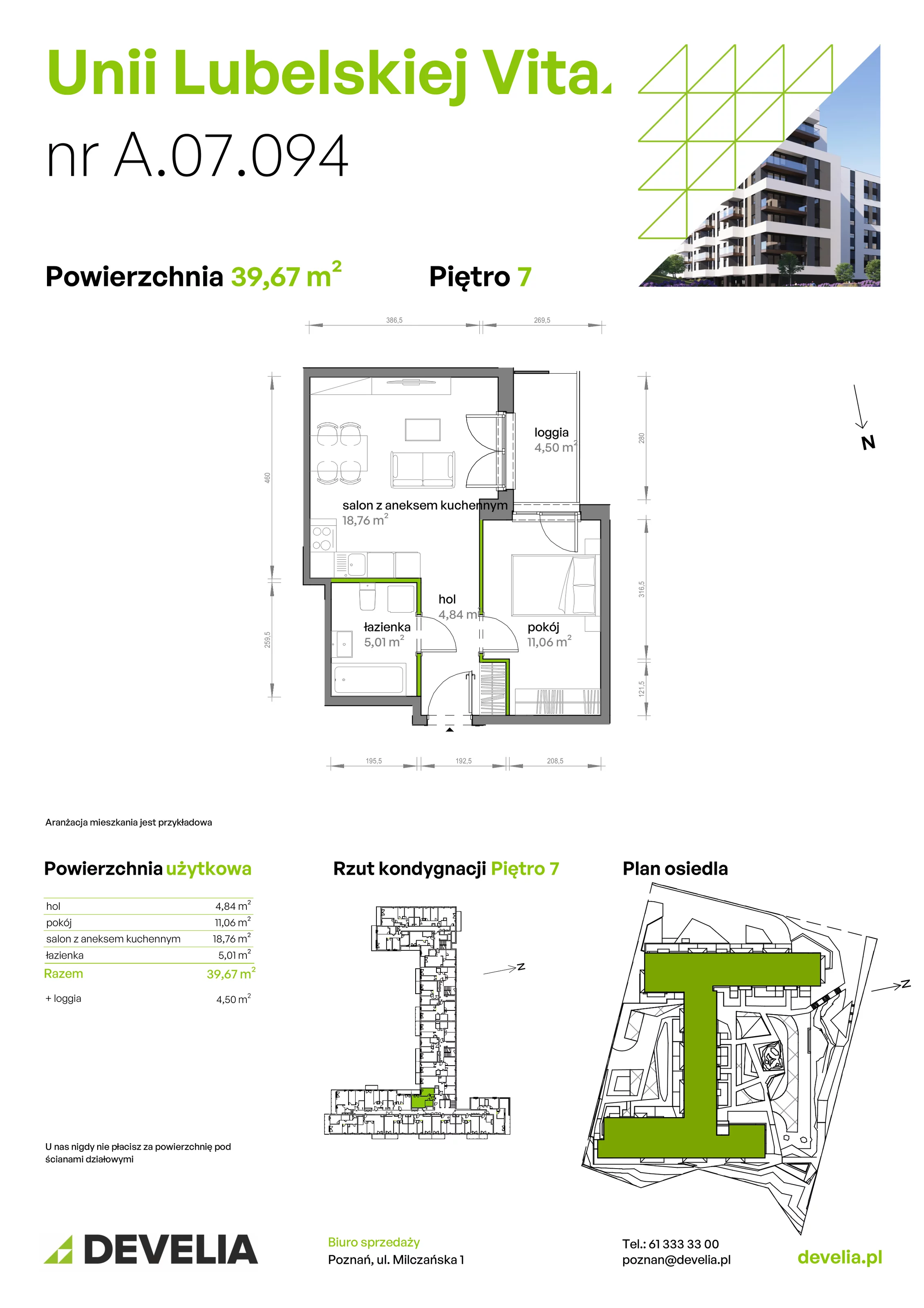 2 pokoje, mieszkanie 39,67 m², piętro 7, oferta nr A/07/094 , Unii Lubelskiej Vita, Poznań, Nowe Miasto, Starołęka, ul. Unii Lubelskiej 10