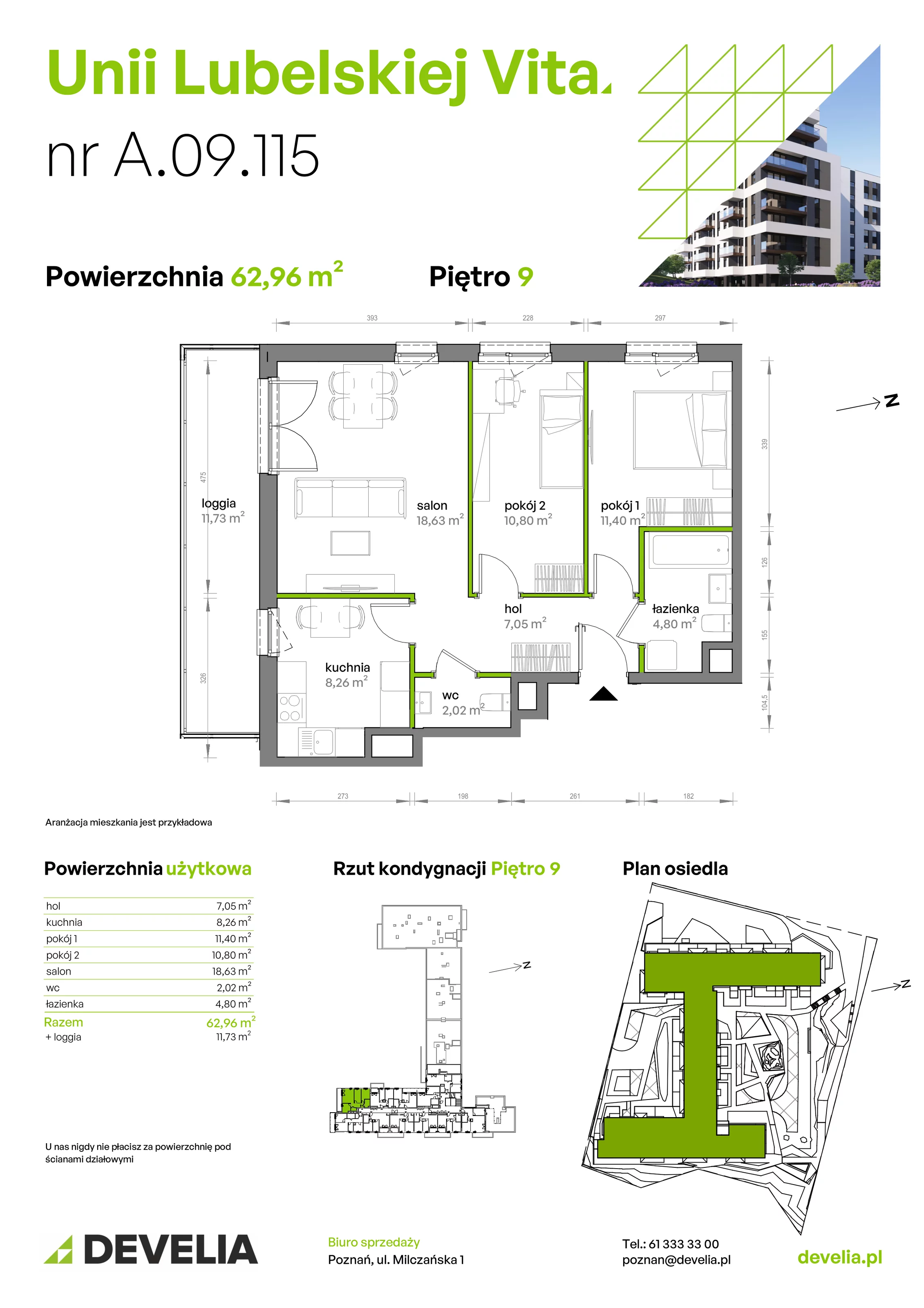 3 pokoje, mieszkanie 62,96 m², piętro 9, oferta nr A/09/115, Unii Lubelskiej Vita, Poznań, Nowe Miasto, Starołęka, ul. Unii Lubelskiej 10
