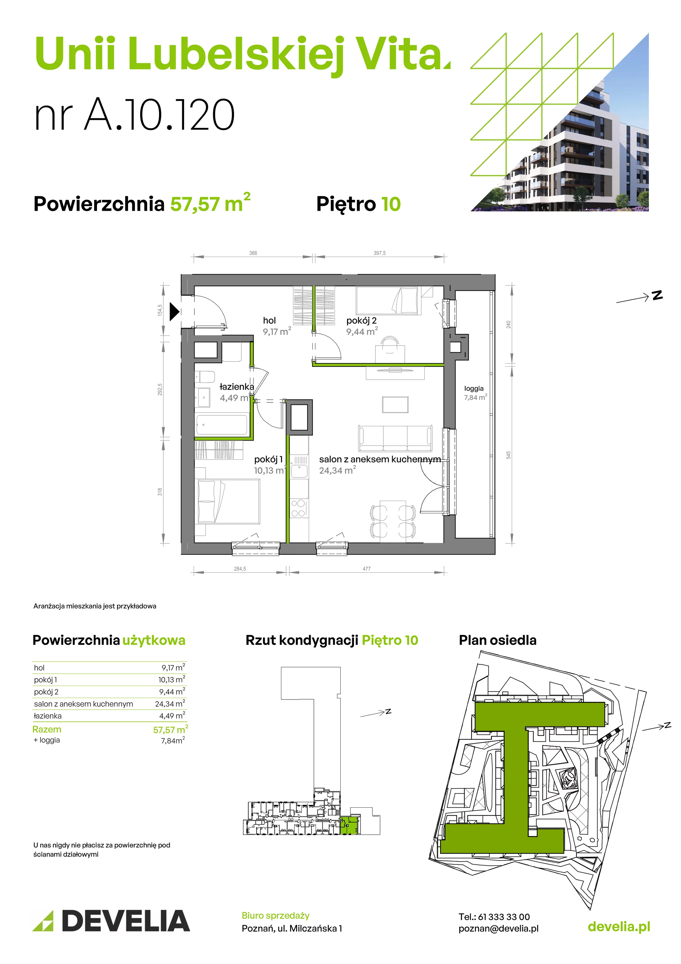 3 pokoje, mieszkanie 57,57 m², piętro 10, oferta nr A/10/120 , Unii Lubelskiej Vita, Poznań, Nowe Miasto, Starołęka, ul. Unii Lubelskiej 10
