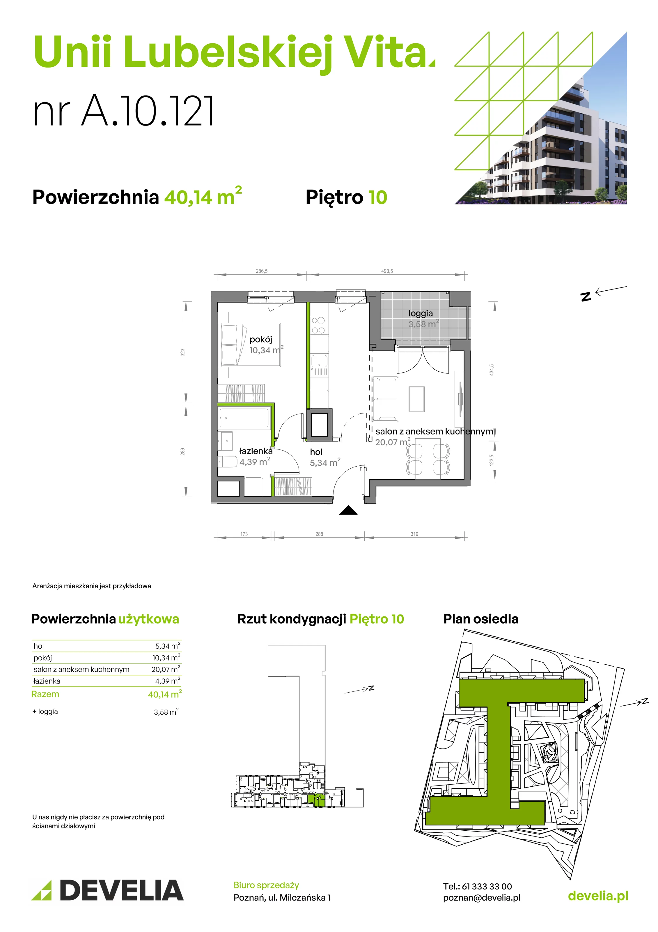2 pokoje, mieszkanie 40,14 m², piętro 10, oferta nr A/10/121 , Unii Lubelskiej Vita, Poznań, Nowe Miasto, Starołęka, ul. Unii Lubelskiej 10