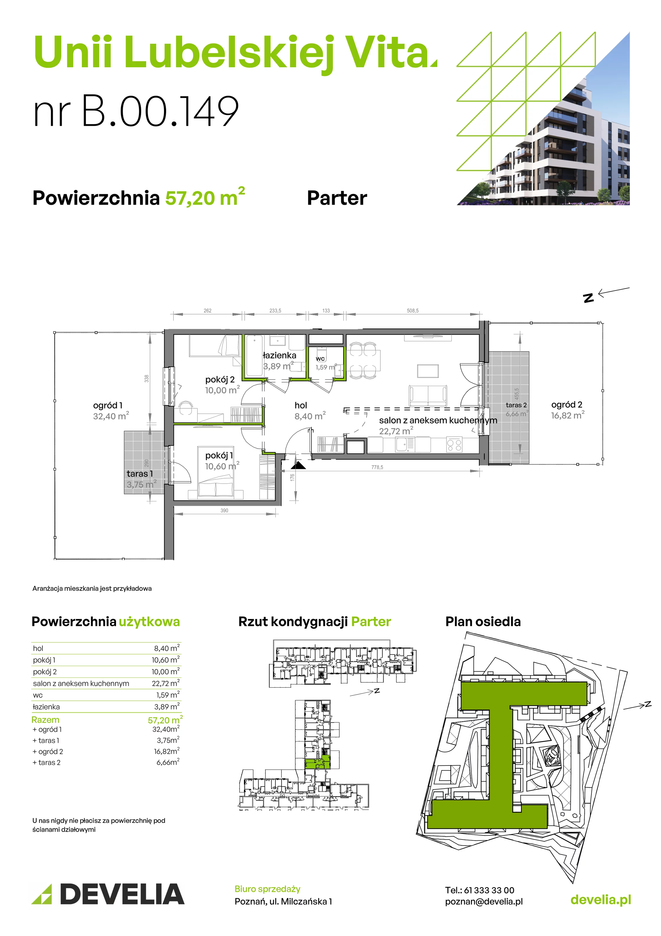 3 pokoje, mieszkanie 57,20 m², parter, oferta nr B/00/149 , Unii Lubelskiej Vita, Poznań, Nowe Miasto, Starołęka, ul. Unii Lubelskiej 10