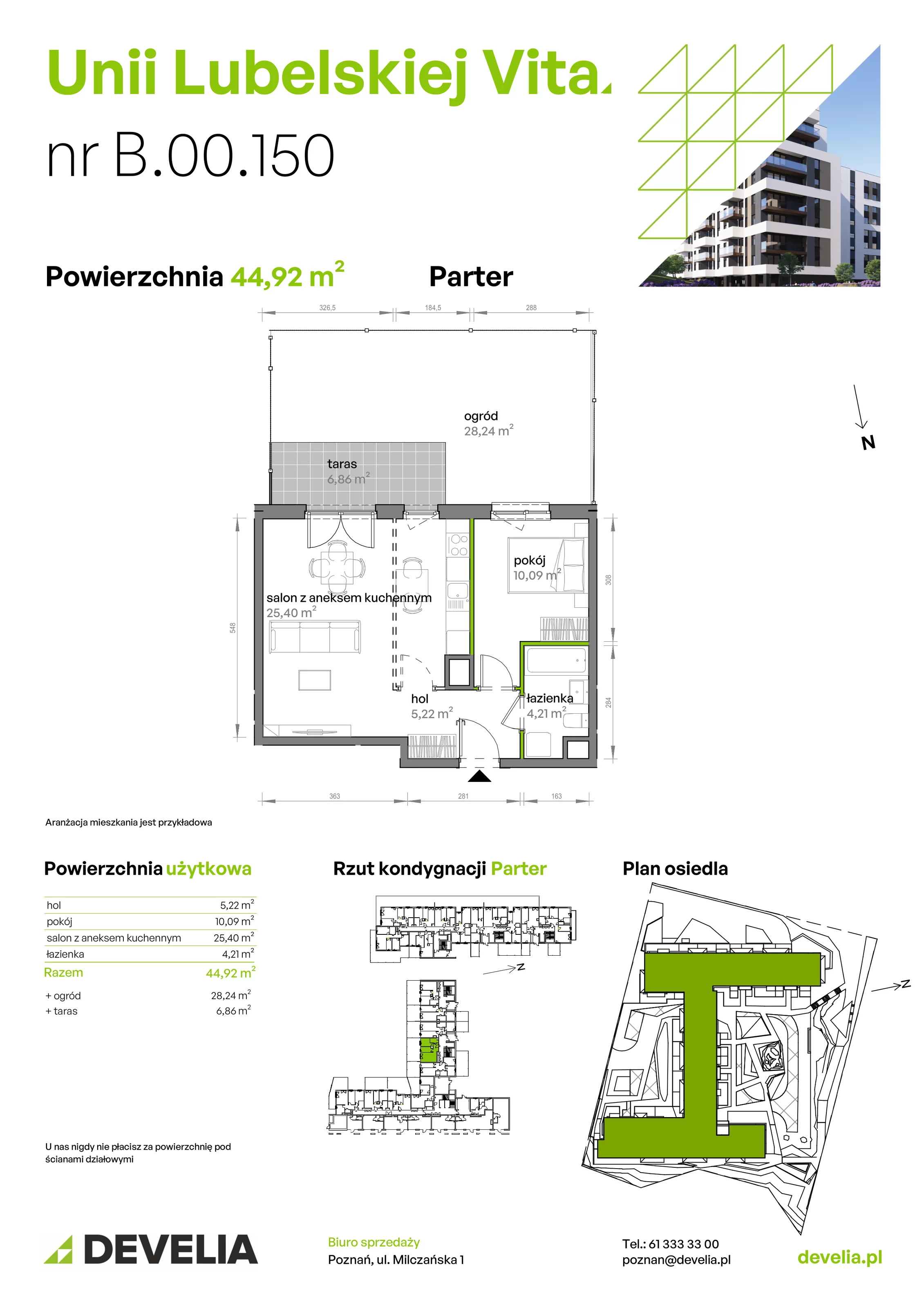 2 pokoje, mieszkanie 44,92 m², parter, oferta nr B/00/150 , Unii Lubelskiej Vita, Poznań, Nowe Miasto, Starołęka, ul. Unii Lubelskiej 10