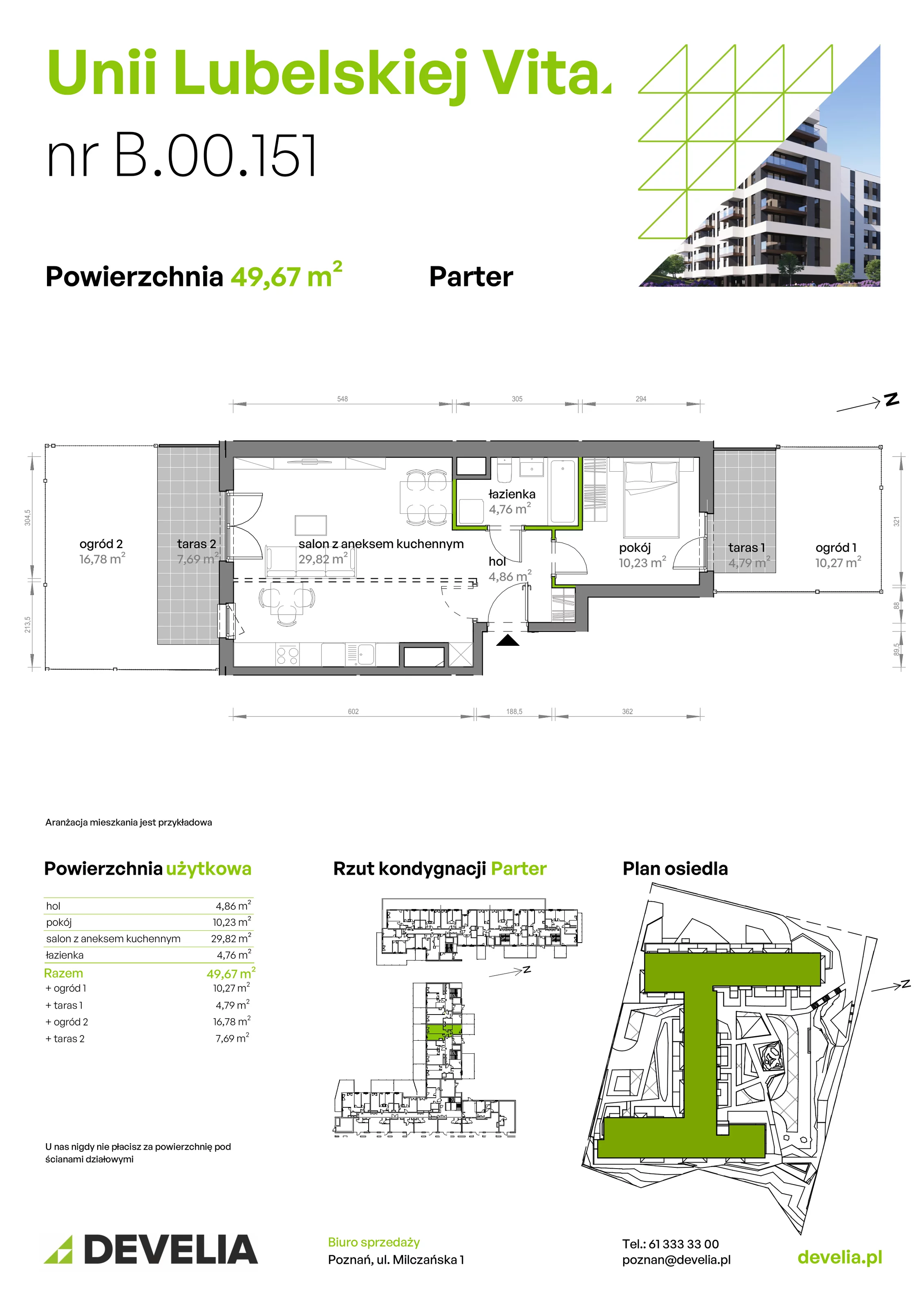 2 pokoje, mieszkanie 49,67 m², parter, oferta nr B/00/151, Unii Lubelskiej Vita, Poznań, Nowe Miasto, Starołęka, ul. Unii Lubelskiej 10
