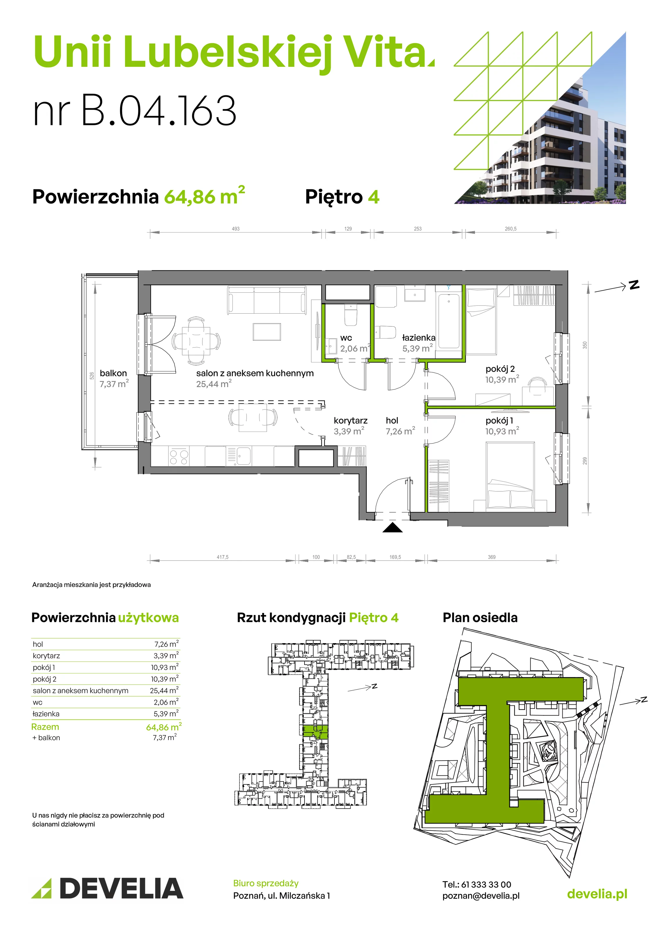3 pokoje, mieszkanie 64,86 m², piętro 4, oferta nr B/04/163 , Unii Lubelskiej Vita, Poznań, Nowe Miasto, Starołęka, ul. Unii Lubelskiej 10