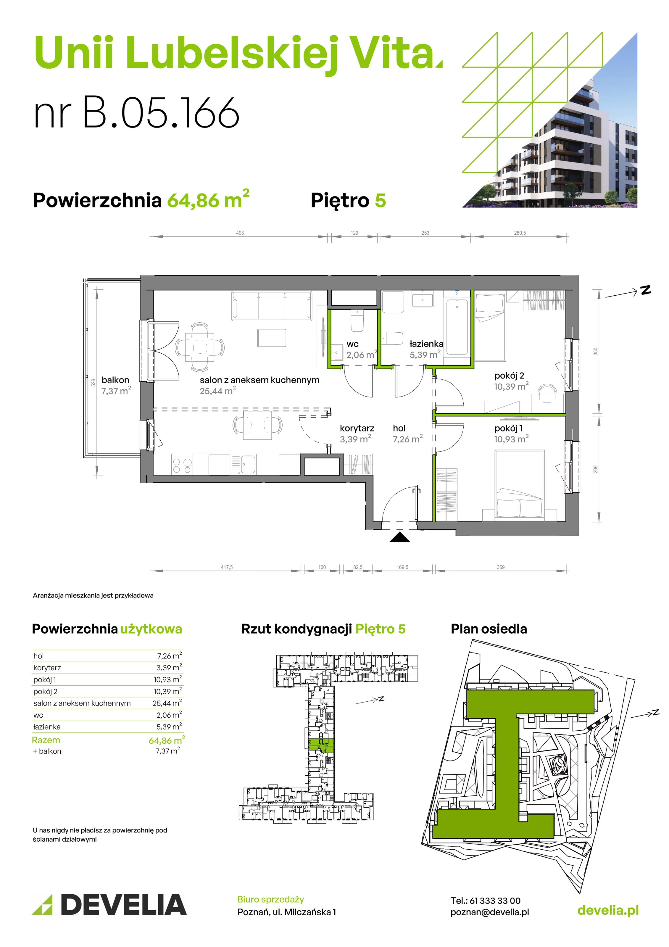 3 pokoje, mieszkanie 64,86 m², piętro 5, oferta nr B/05/166, Unii Lubelskiej Vita, Poznań, Nowe Miasto, Starołęka, ul. Unii Lubelskiej 10