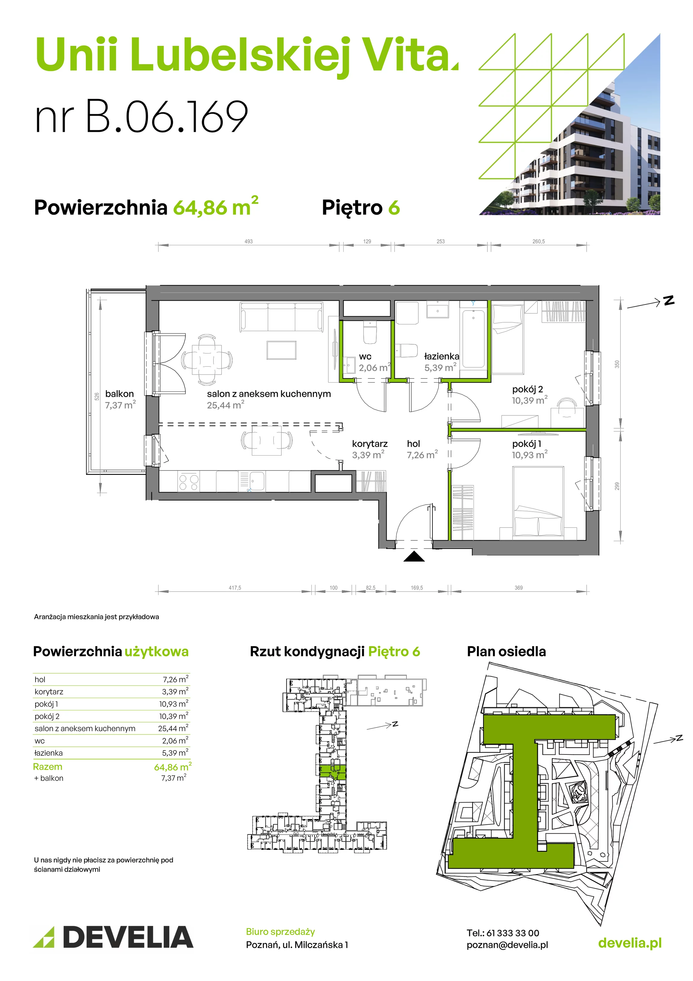 3 pokoje, mieszkanie 64,86 m², piętro 6, oferta nr B/06/169, Unii Lubelskiej Vita, Poznań, Nowe Miasto, Starołęka, ul. Unii Lubelskiej 10