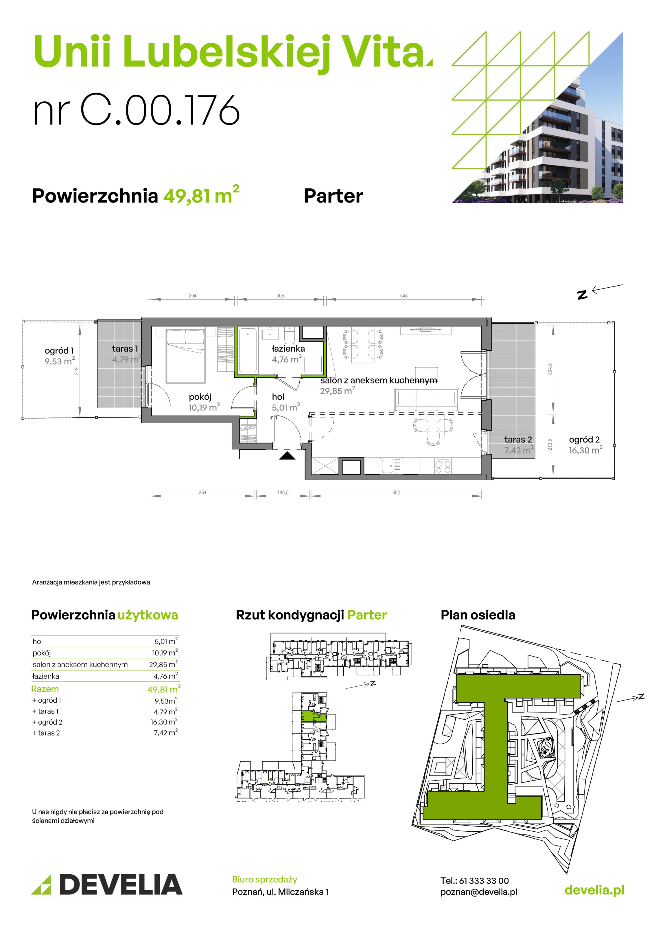2 pokoje, mieszkanie 49,81 m², parter, oferta nr C/00/176, Unii Lubelskiej Vita, Poznań, Nowe Miasto, Starołęka, ul. Unii Lubelskiej 10