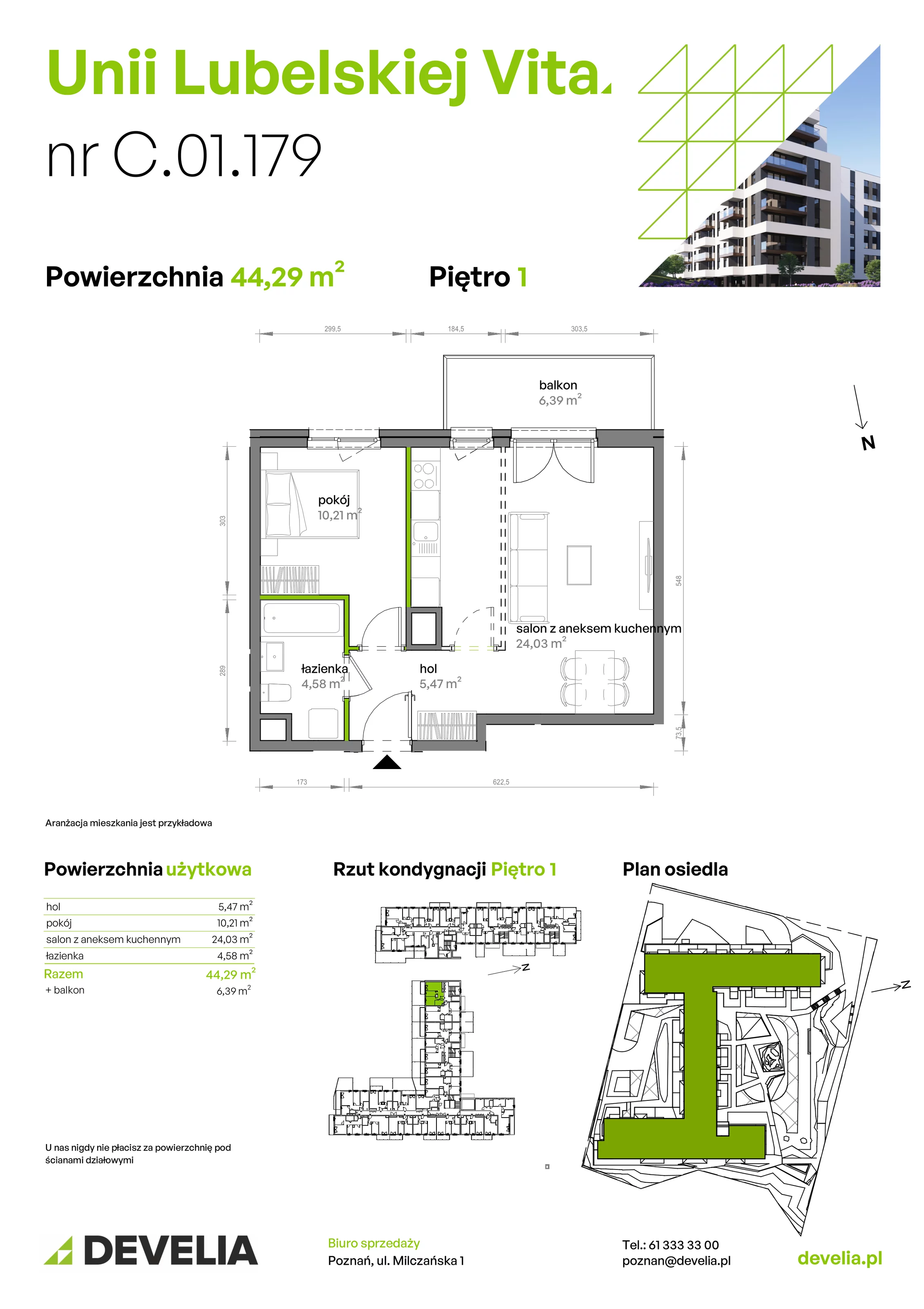 2 pokoje, mieszkanie 44,29 m², piętro 1, oferta nr C/01/179, Unii Lubelskiej Vita, Poznań, Nowe Miasto, Starołęka, ul. Unii Lubelskiej 10