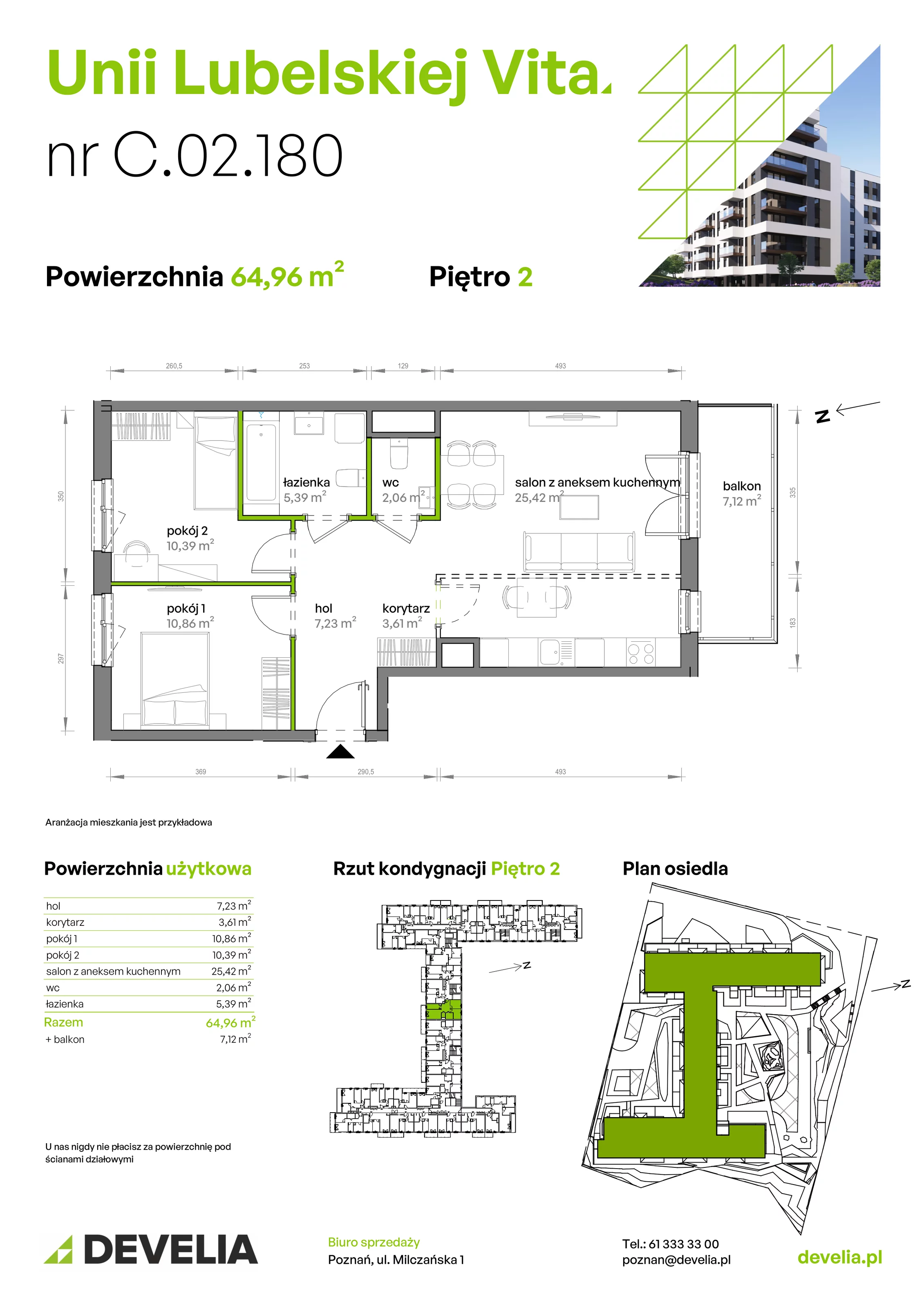 3 pokoje, mieszkanie 64,96 m², piętro 2, oferta nr C/02/180, Unii Lubelskiej Vita, Poznań, Nowe Miasto, Starołęka, ul. Unii Lubelskiej 10