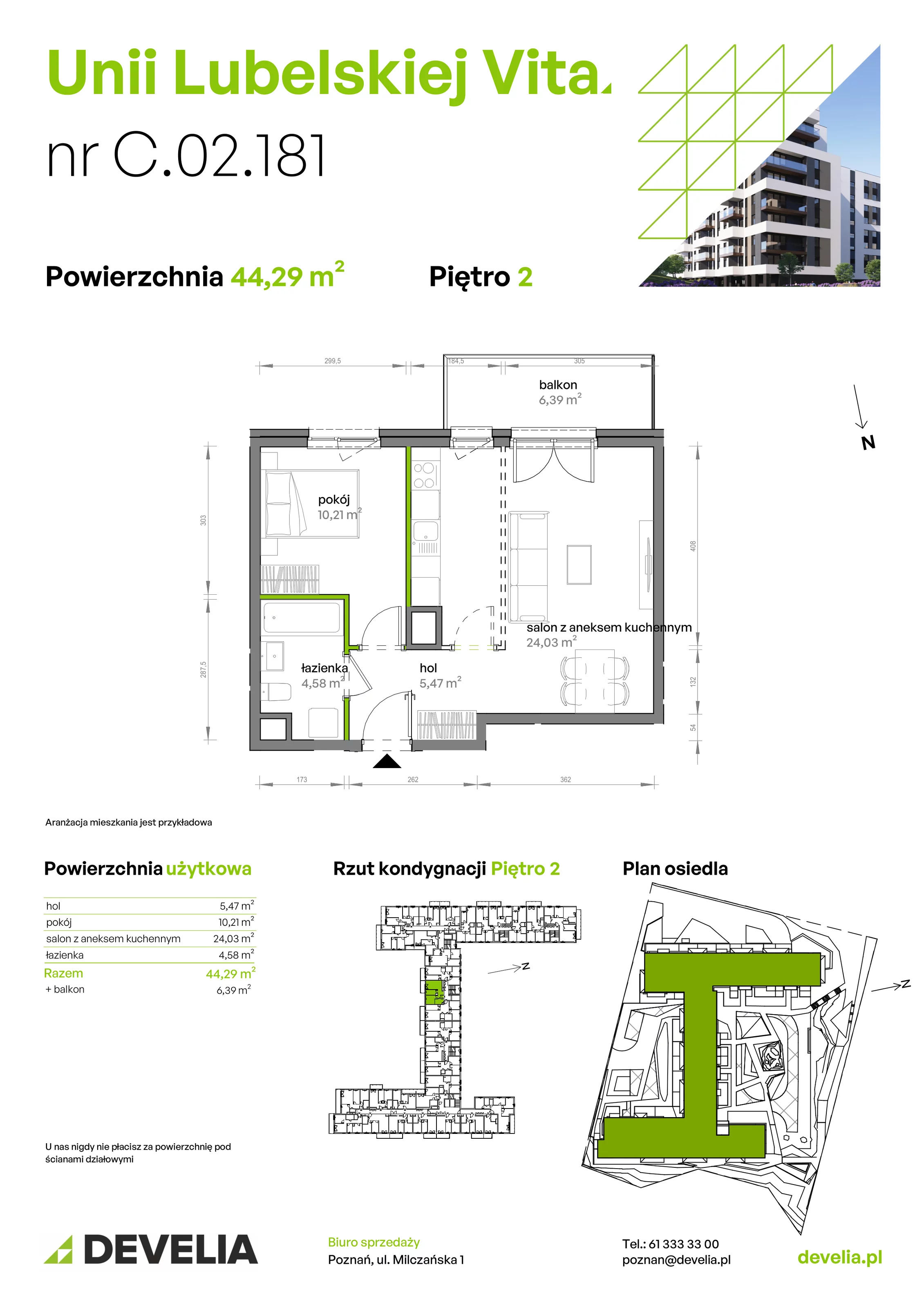 2 pokoje, mieszkanie 44,29 m², piętro 2, oferta nr C/02/181, Unii Lubelskiej Vita, Poznań, Nowe Miasto, Starołęka, ul. Unii Lubelskiej 10
