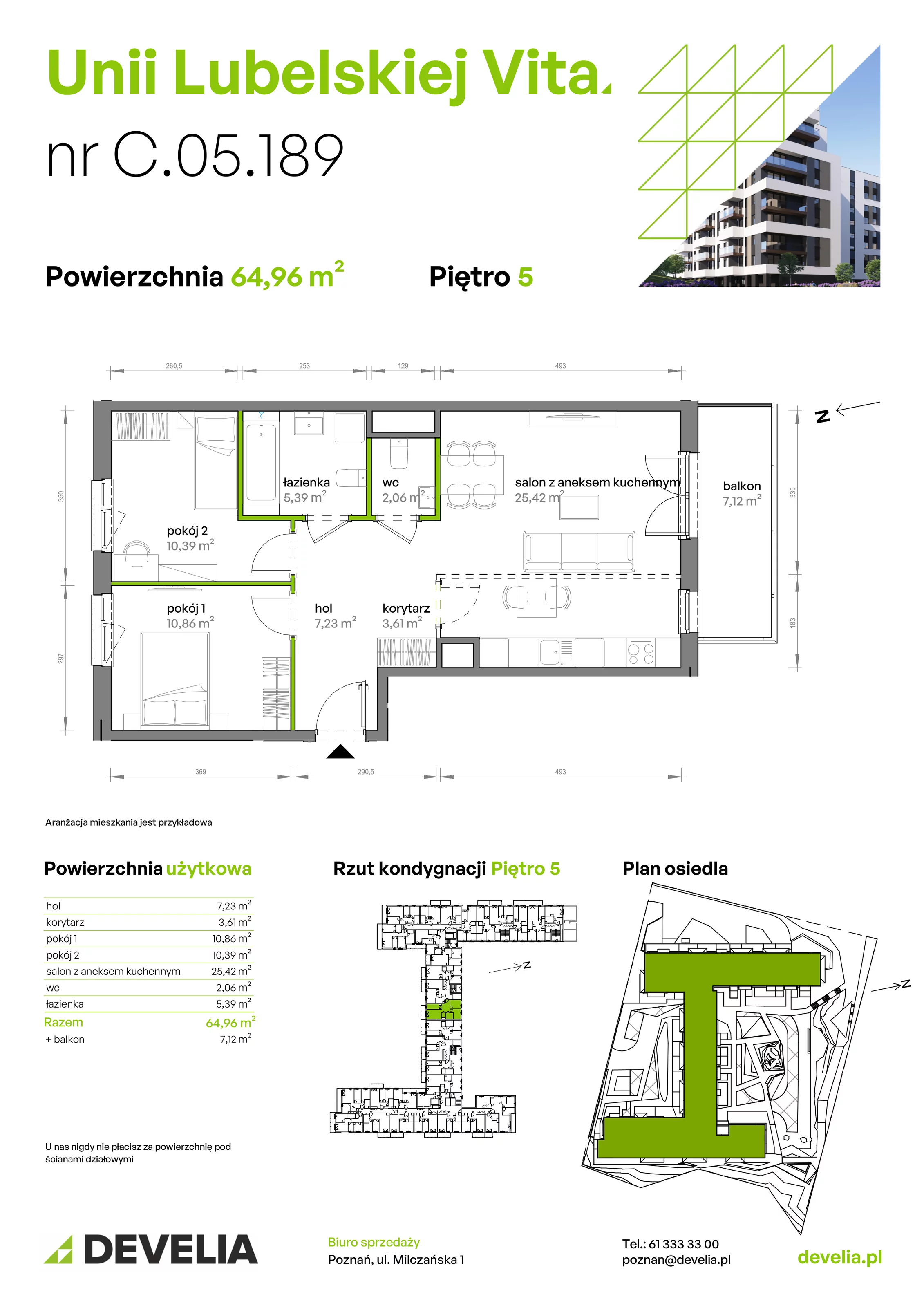 3 pokoje, mieszkanie 64,96 m², piętro 5, oferta nr C/05/189, Unii Lubelskiej Vita, Poznań, Nowe Miasto, Starołęka, ul. Unii Lubelskiej 10