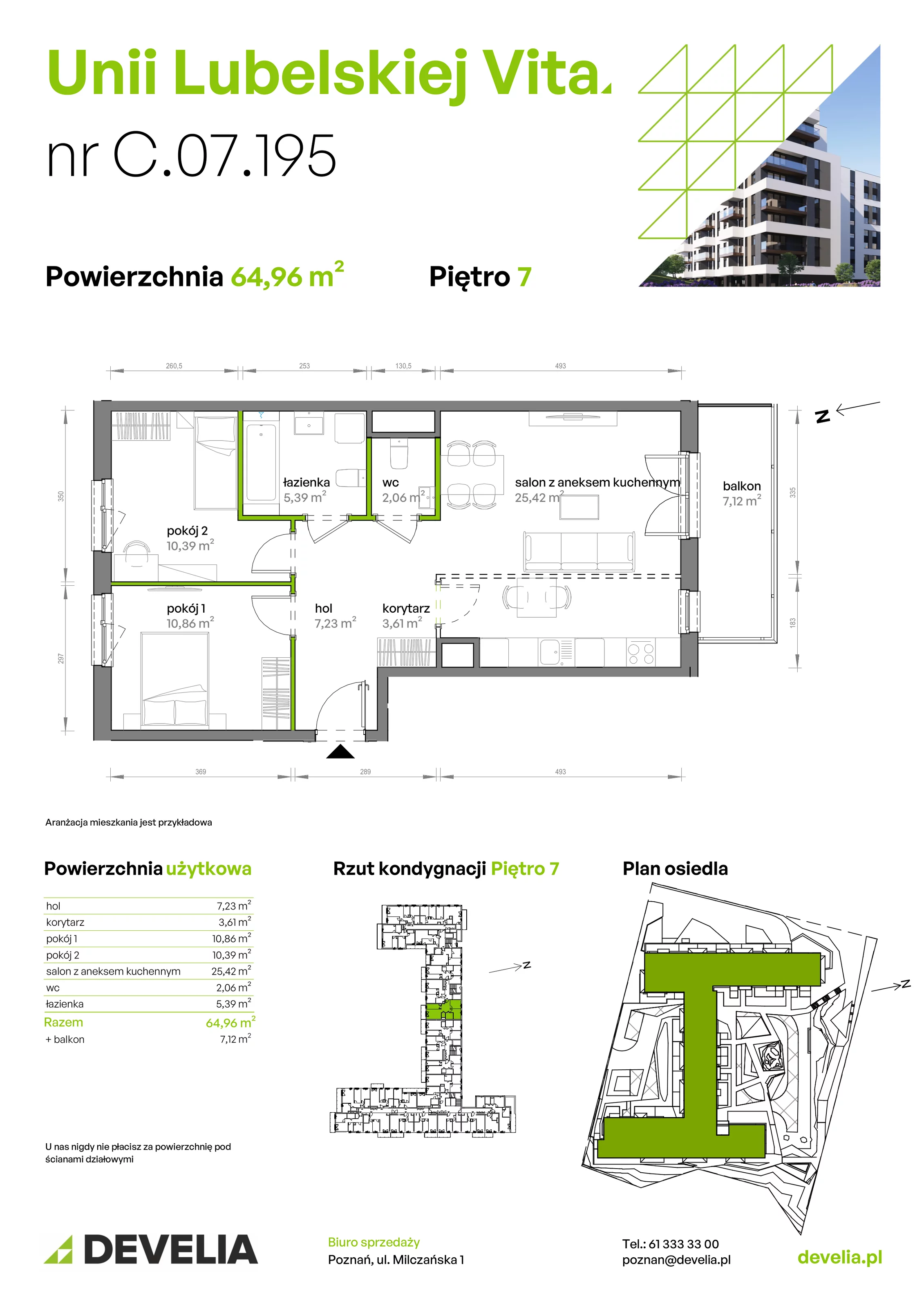 3 pokoje, mieszkanie 64,96 m², piętro 7, oferta nr C/07/195 , Unii Lubelskiej Vita, Poznań, Nowe Miasto, Starołęka, ul. Unii Lubelskiej 10