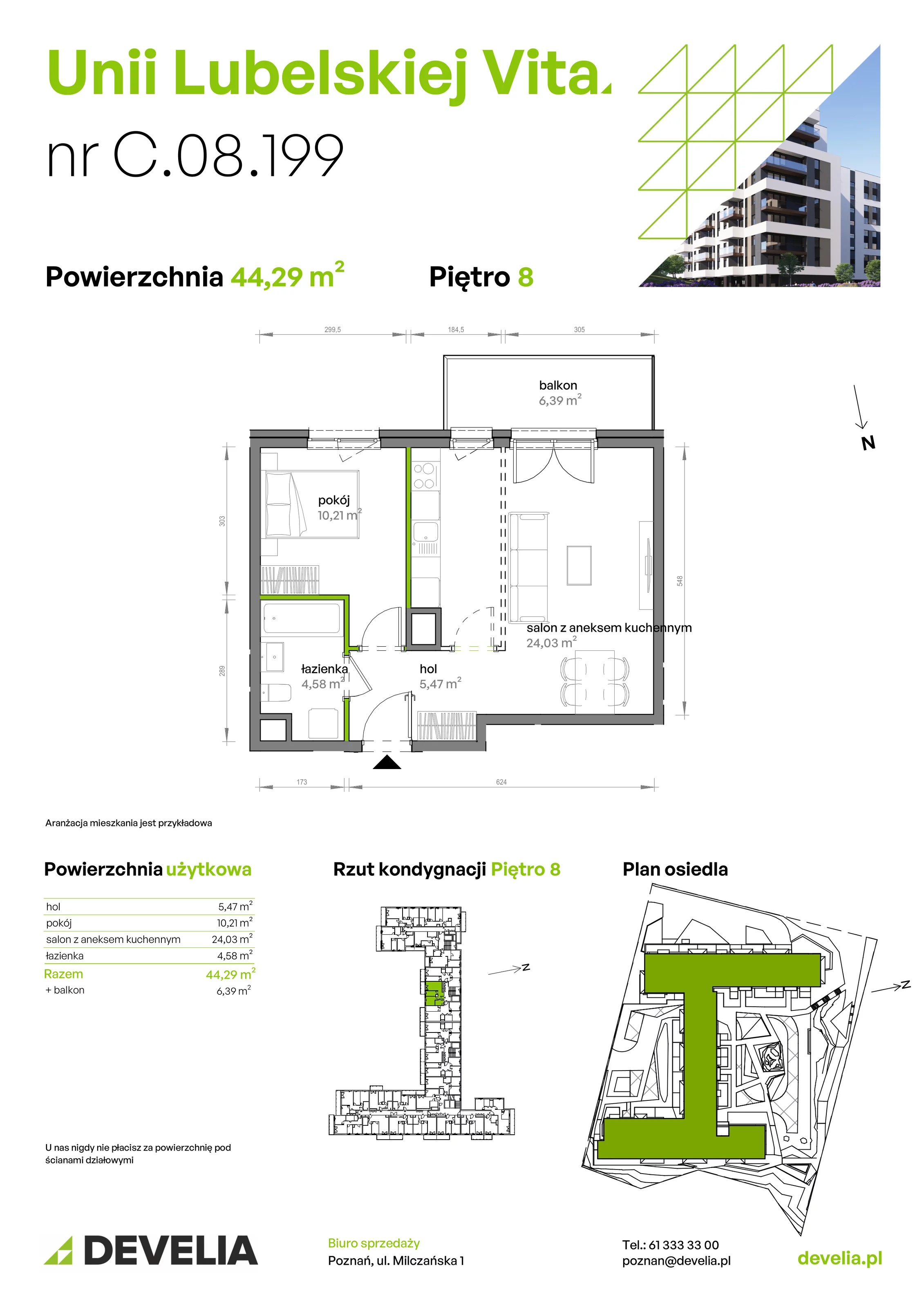 2 pokoje, mieszkanie 44,29 m², piętro 8, oferta nr C/08/199 , Unii Lubelskiej Vita, Poznań, Nowe Miasto, Starołęka, ul. Unii Lubelskiej 10