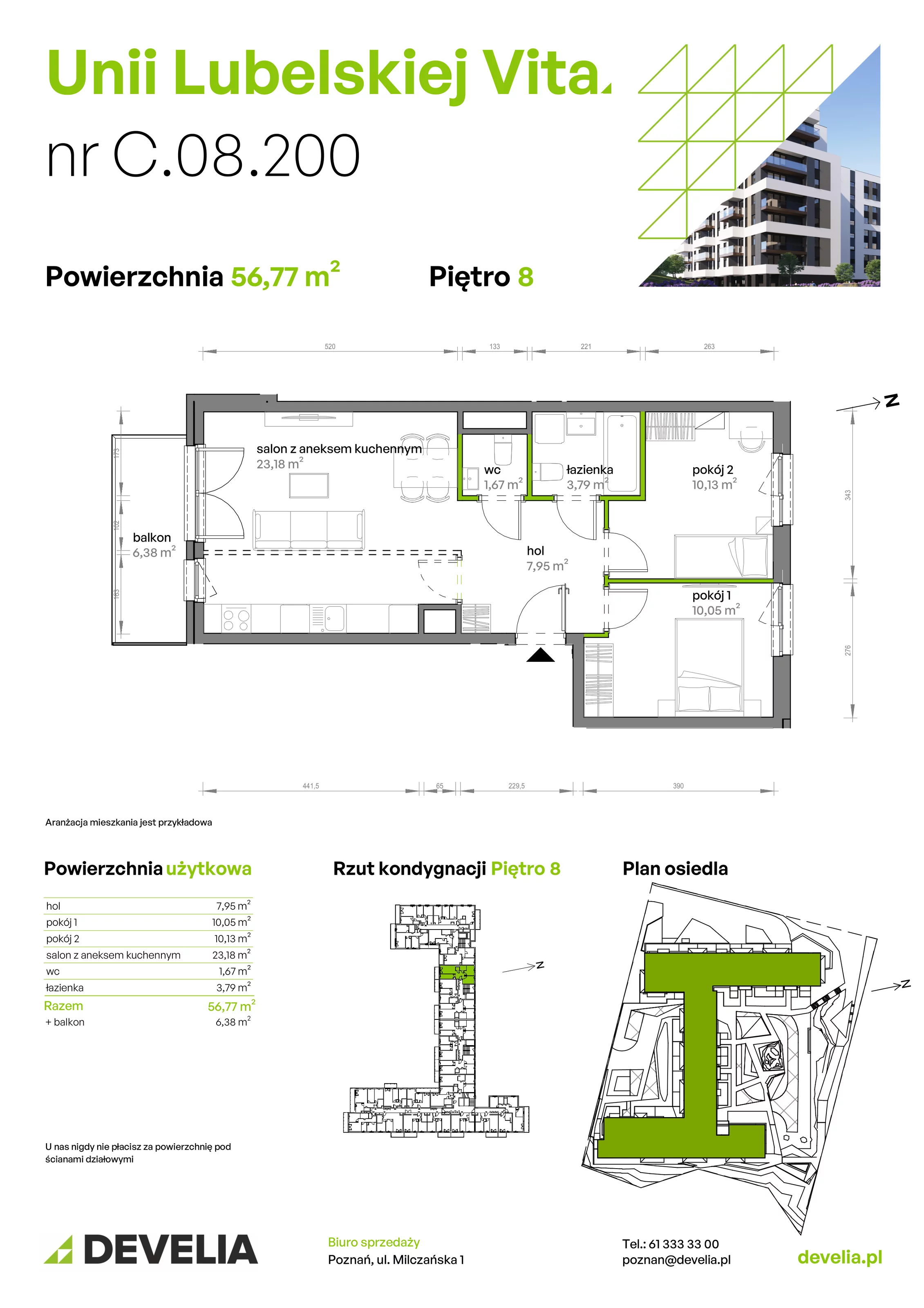 3 pokoje, mieszkanie 56,77 m², piętro 8, oferta nr C/08/200, Unii Lubelskiej Vita, Poznań, Nowe Miasto, Starołęka, ul. Unii Lubelskiej 10