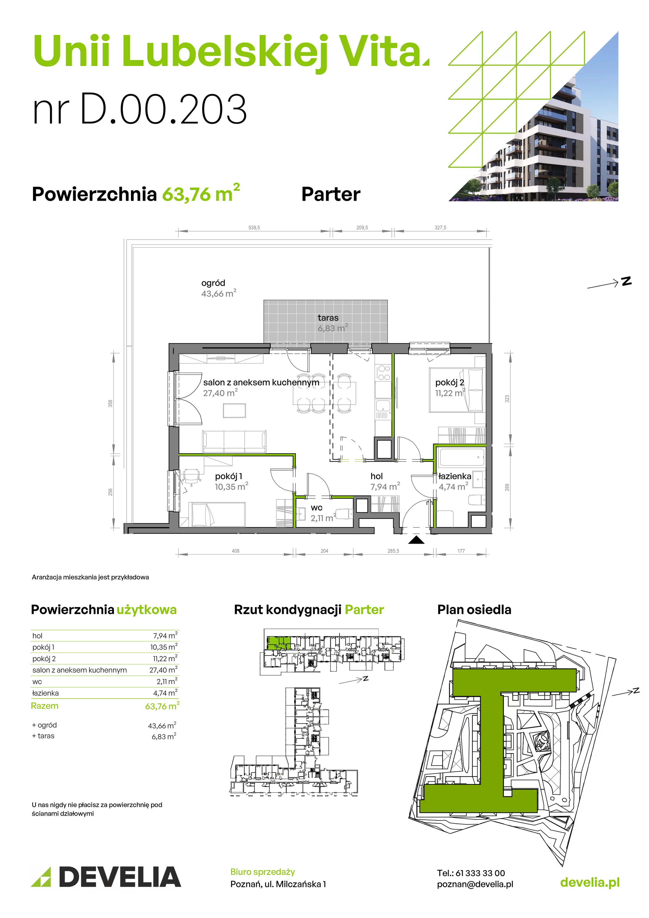 3 pokoje, mieszkanie 63,76 m², parter, oferta nr D/00/203, Unii Lubelskiej Vita, Poznań, Nowe Miasto, Starołęka, ul. Unii Lubelskiej 10