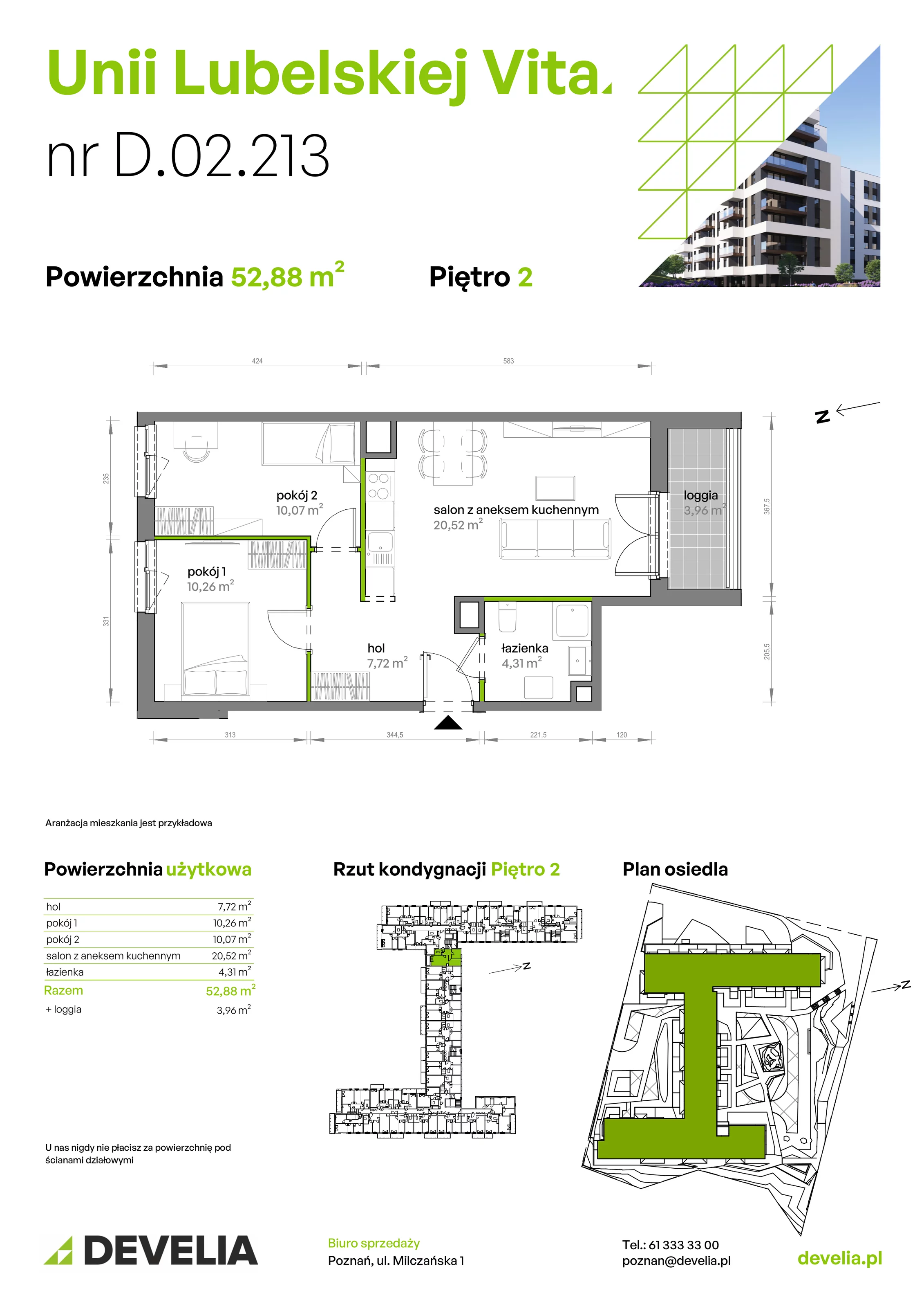 3 pokoje, mieszkanie 52,88 m², piętro 2, oferta nr D/02/213 , Unii Lubelskiej Vita, Poznań, Nowe Miasto, Starołęka, ul. Unii Lubelskiej 10