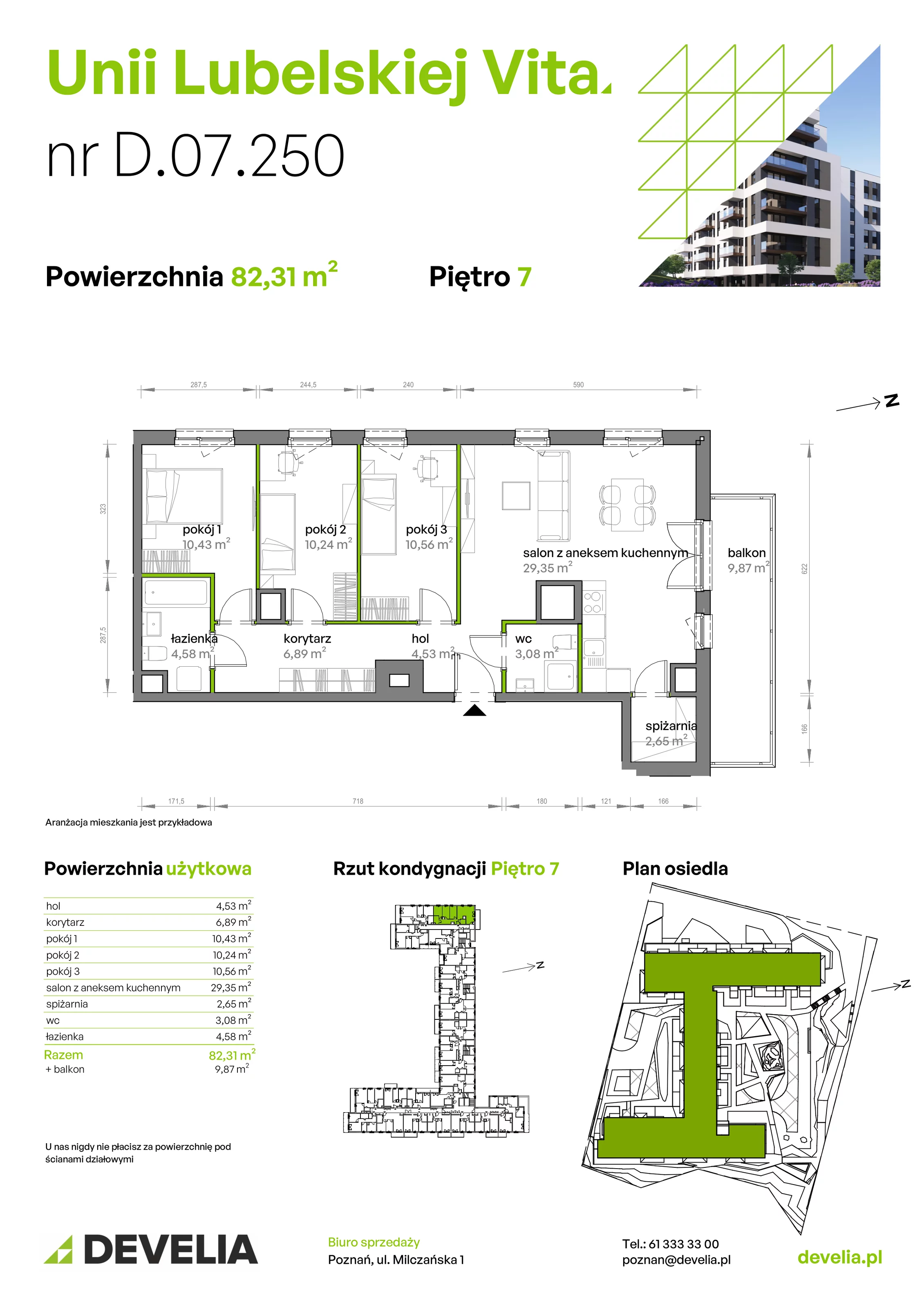 4 pokoje, mieszkanie 82,31 m², piętro 7, oferta nr D/07/250, Unii Lubelskiej Vita, Poznań, Nowe Miasto, Starołęka, ul. Unii Lubelskiej 10
