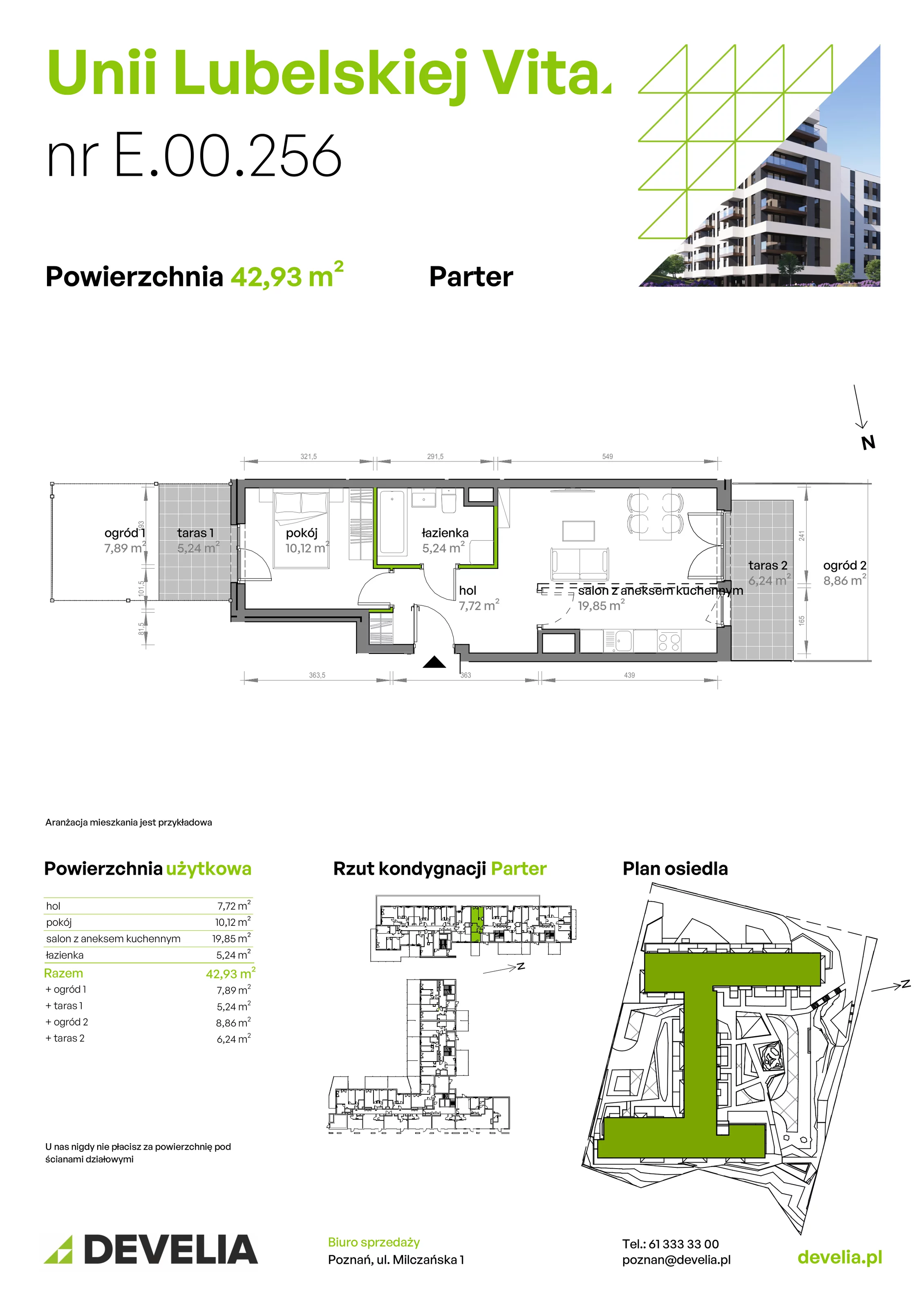 2 pokoje, mieszkanie 42,93 m², parter, oferta nr E/00/256 , Unii Lubelskiej Vita, Poznań, Nowe Miasto, Starołęka, ul. Unii Lubelskiej 10