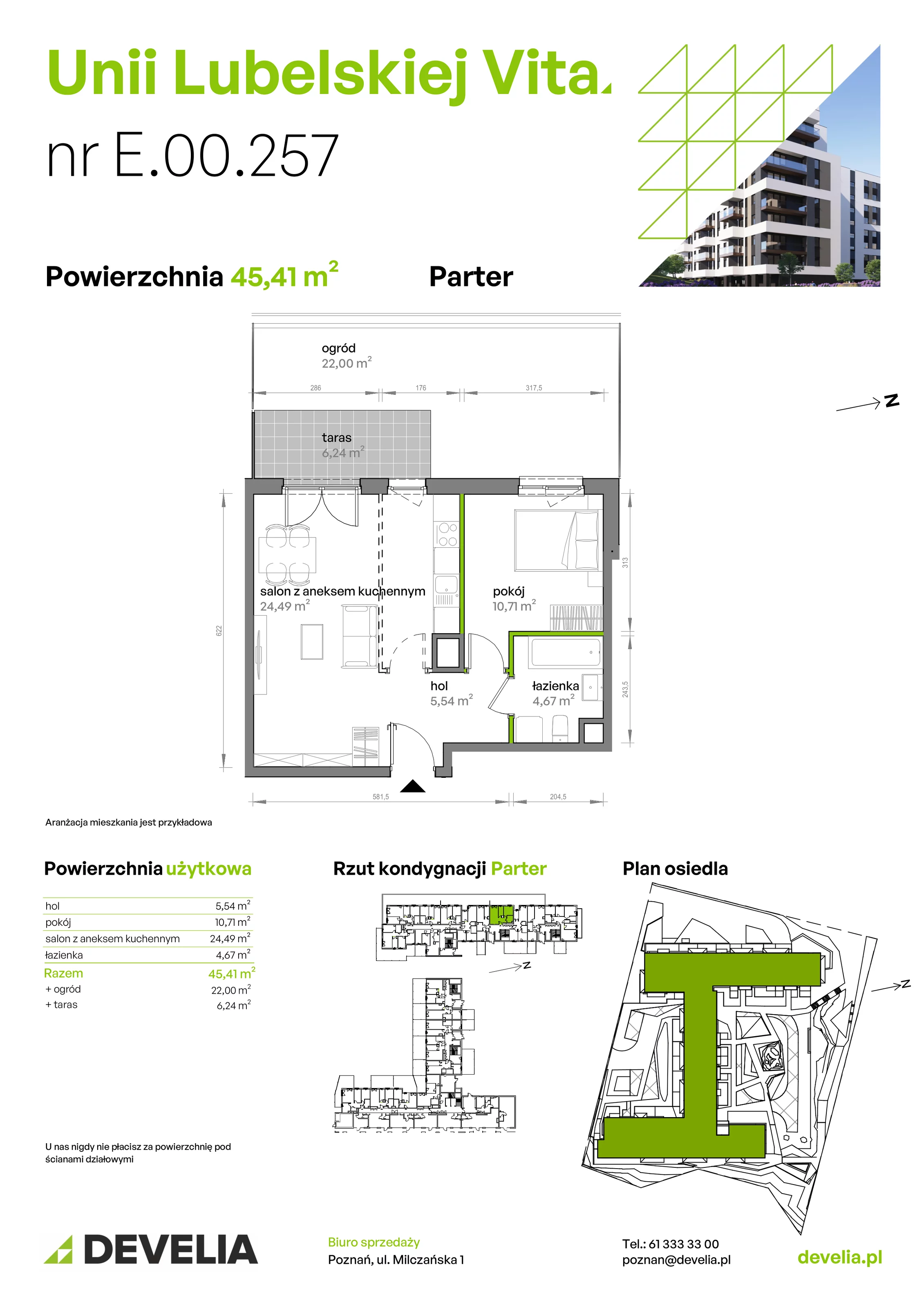 2 pokoje, mieszkanie 45,41 m², parter, oferta nr E/00/257, Unii Lubelskiej Vita, Poznań, Nowe Miasto, Starołęka, ul. Unii Lubelskiej 10