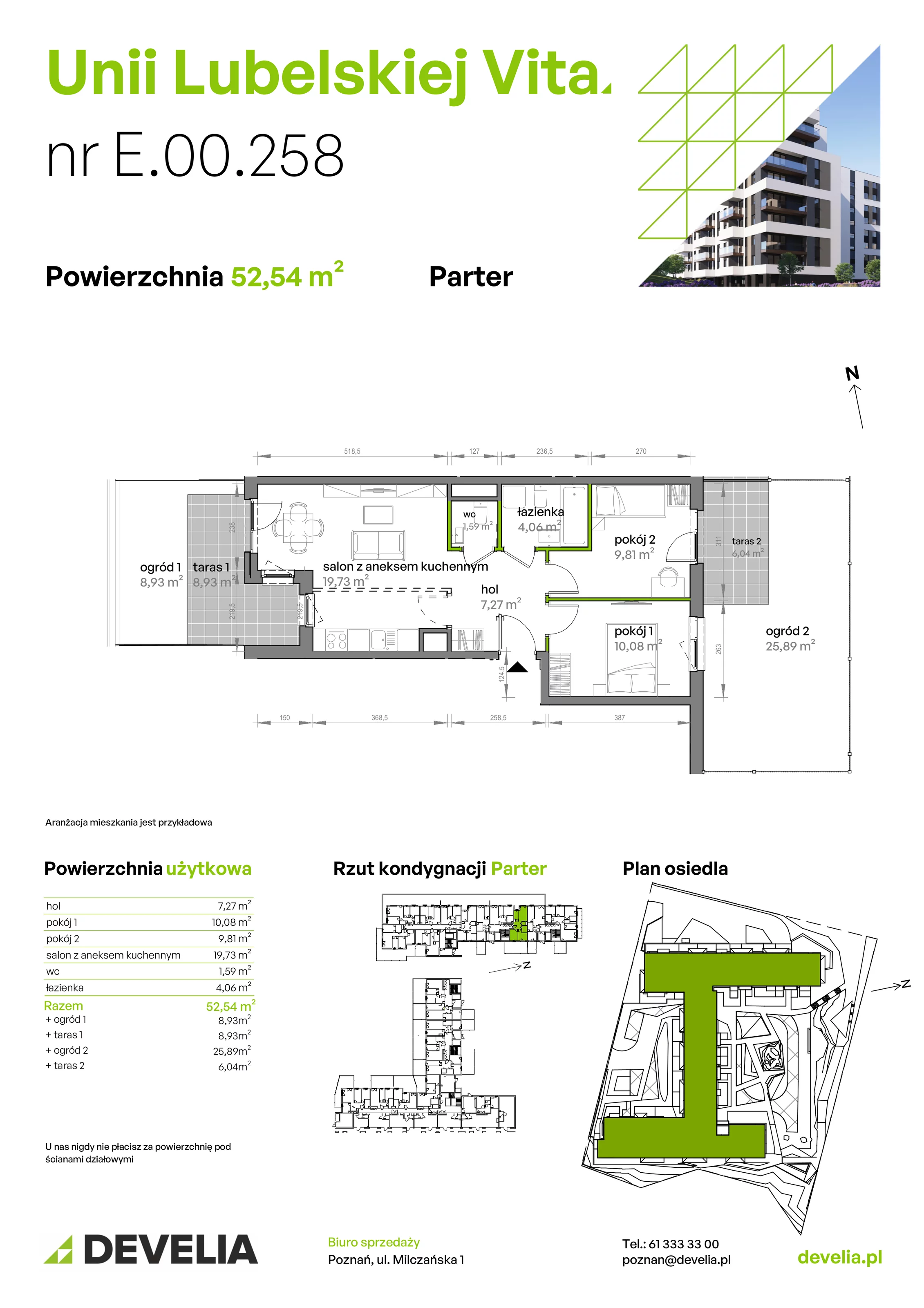 3 pokoje, mieszkanie 52,54 m², parter, oferta nr E/00/258, Unii Lubelskiej Vita, Poznań, Nowe Miasto, Starołęka, ul. Unii Lubelskiej 10