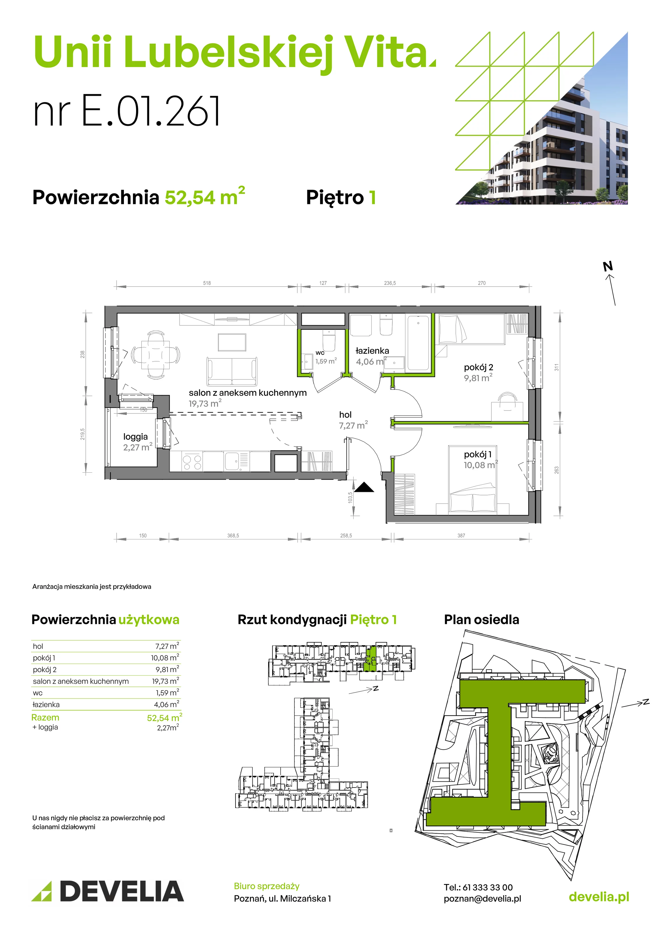 3 pokoje, mieszkanie 52,54 m², piętro 1, oferta nr E/01/261 , Unii Lubelskiej Vita, Poznań, Nowe Miasto, Starołęka, ul. Unii Lubelskiej 10