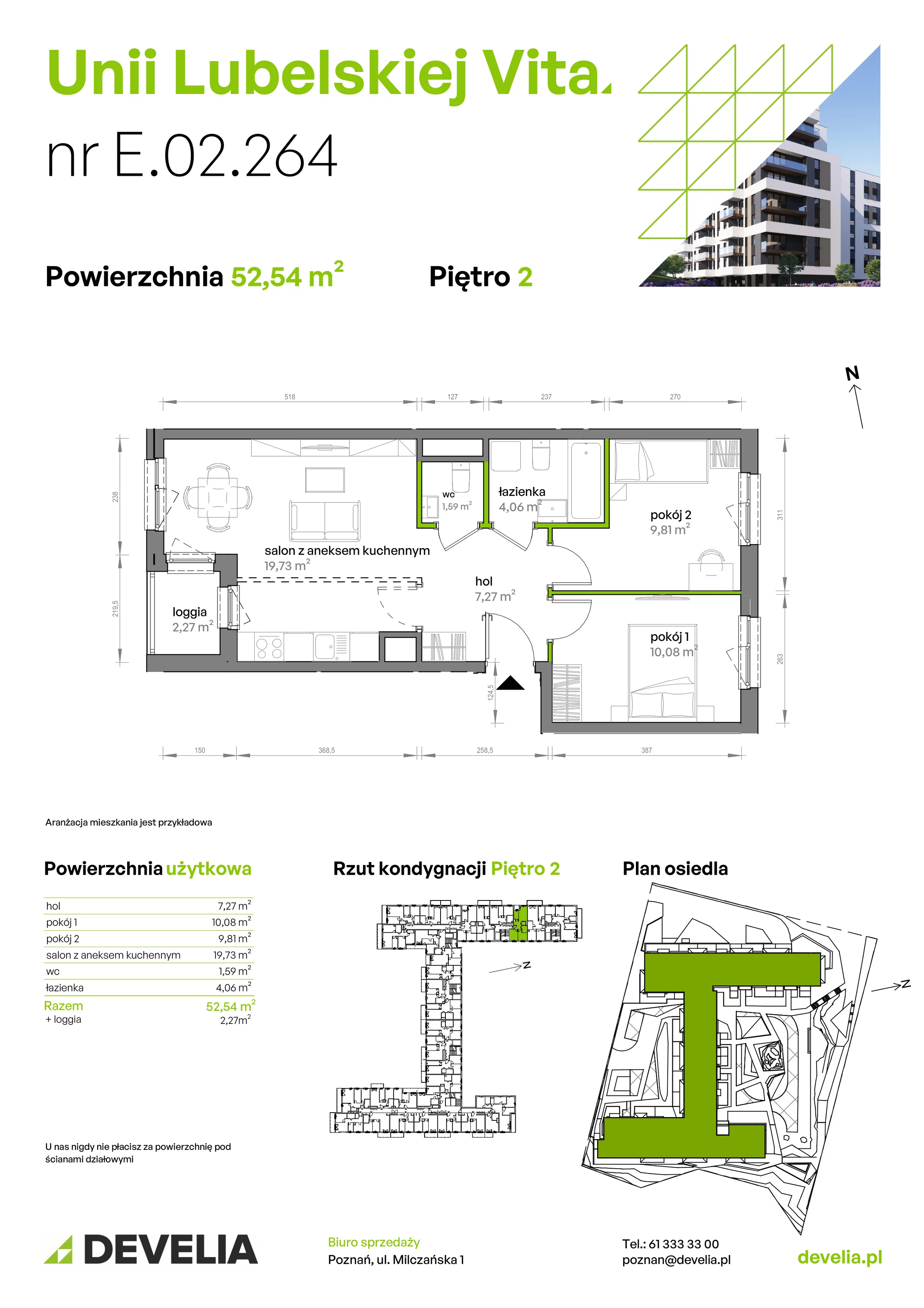 3 pokoje, mieszkanie 52,54 m², piętro 2, oferta nr E/02/264, Unii Lubelskiej Vita, Poznań, Nowe Miasto, Starołęka, ul. Unii Lubelskiej 10