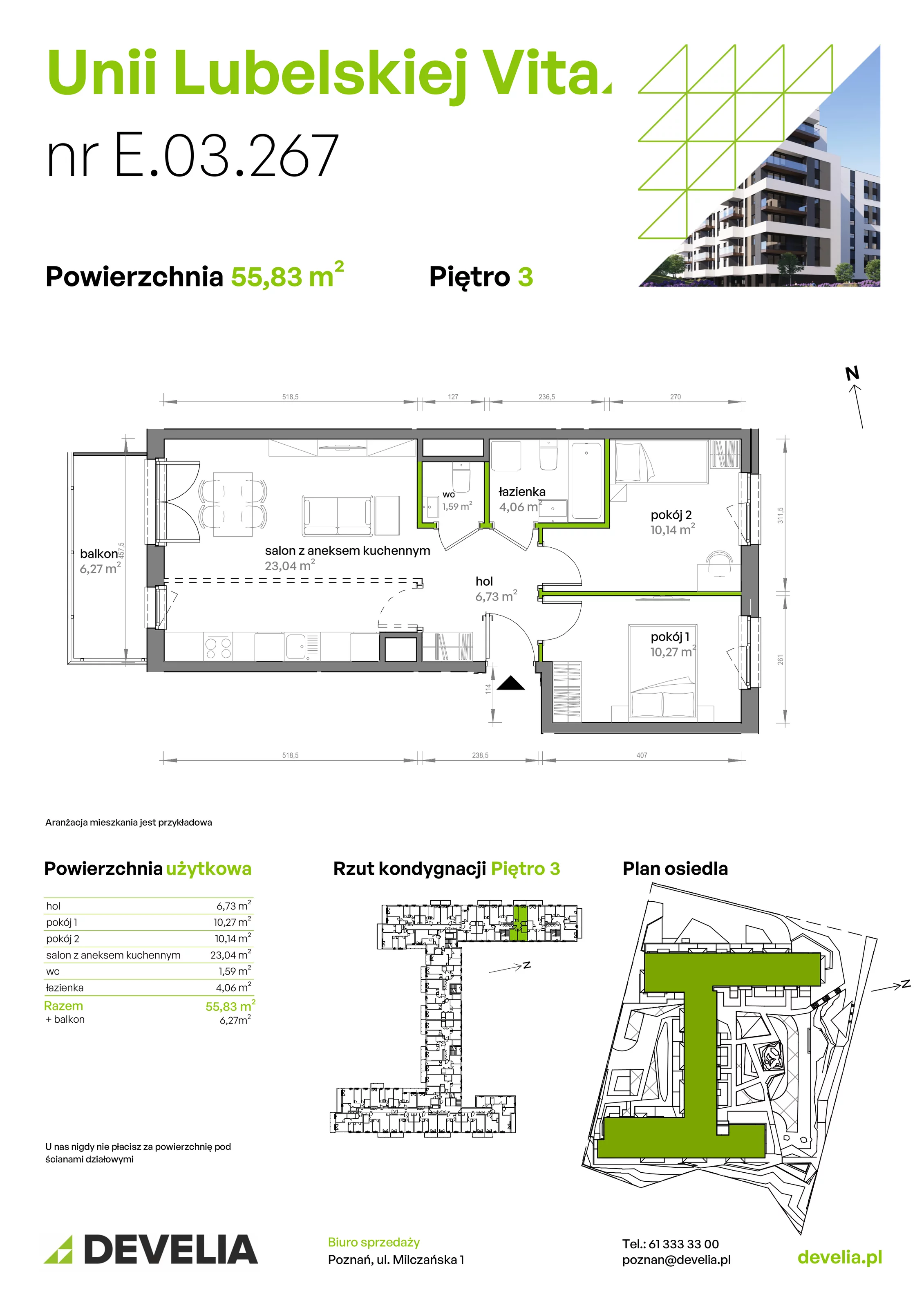 3 pokoje, mieszkanie 55,83 m², piętro 3, oferta nr E/03/267 , Unii Lubelskiej Vita, Poznań, Nowe Miasto, Starołęka, ul. Unii Lubelskiej 10
