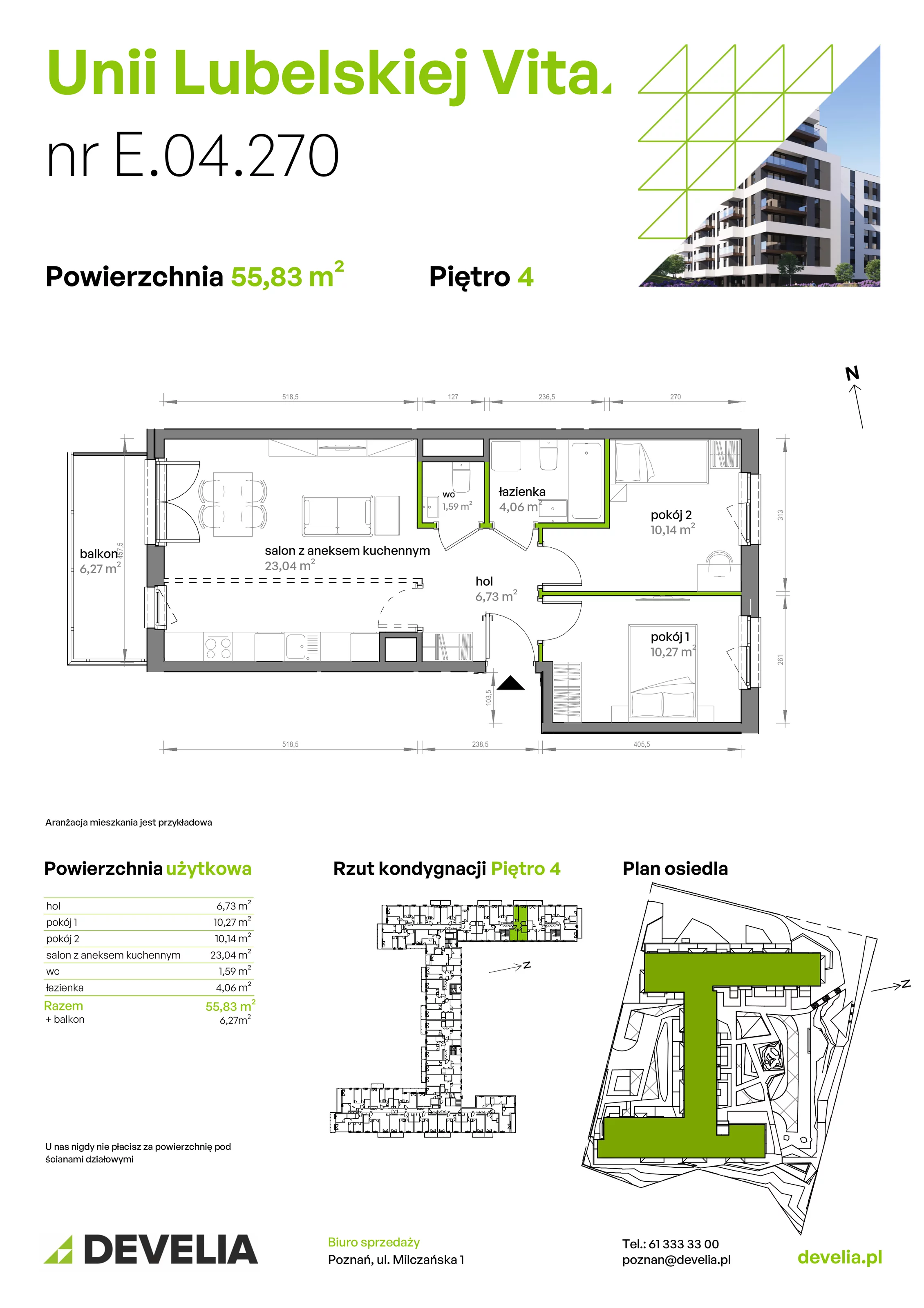 3 pokoje, mieszkanie 55,83 m², piętro 4, oferta nr E/04/270, Unii Lubelskiej Vita, Poznań, Nowe Miasto, Starołęka, ul. Unii Lubelskiej 10