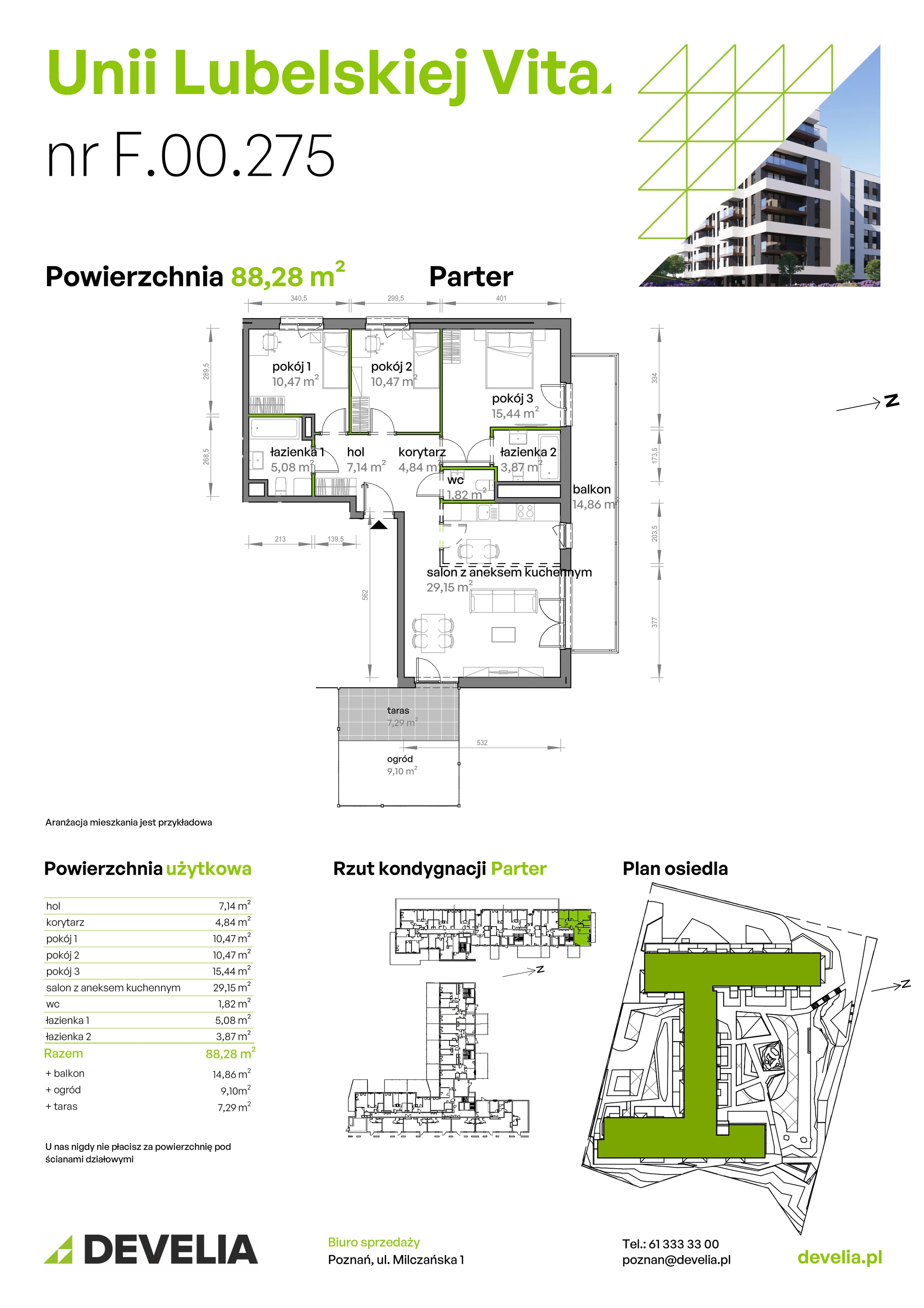 4 pokoje, mieszkanie 88,28 m², parter, oferta nr F/00/275, Unii Lubelskiej Vita, Poznań, Nowe Miasto, Starołęka, ul. Unii Lubelskiej 10