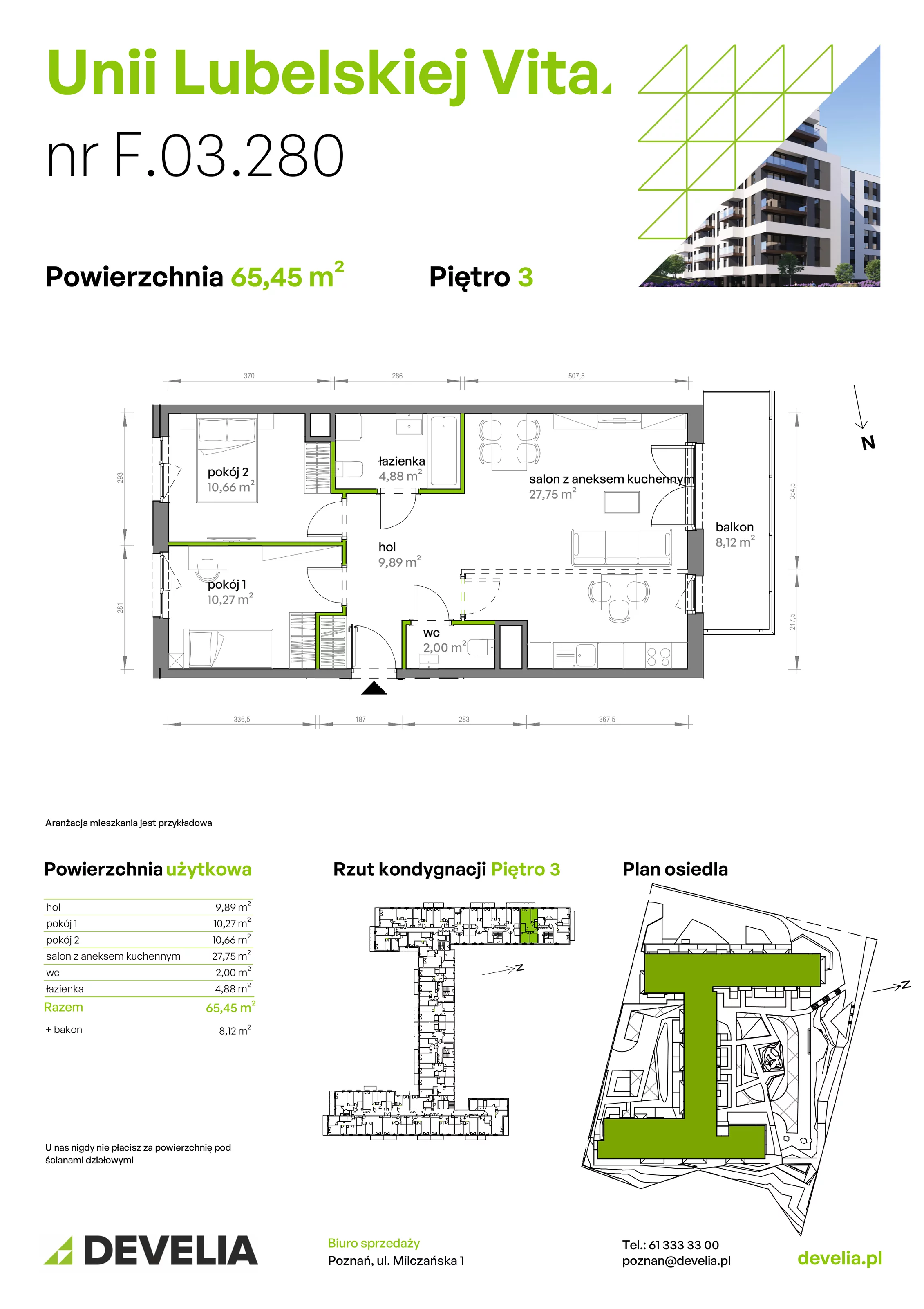 3 pokoje, mieszkanie 65,45 m², piętro 3, oferta nr F/03/280 , Unii Lubelskiej Vita, Poznań, Nowe Miasto, Starołęka, ul. Unii Lubelskiej 10