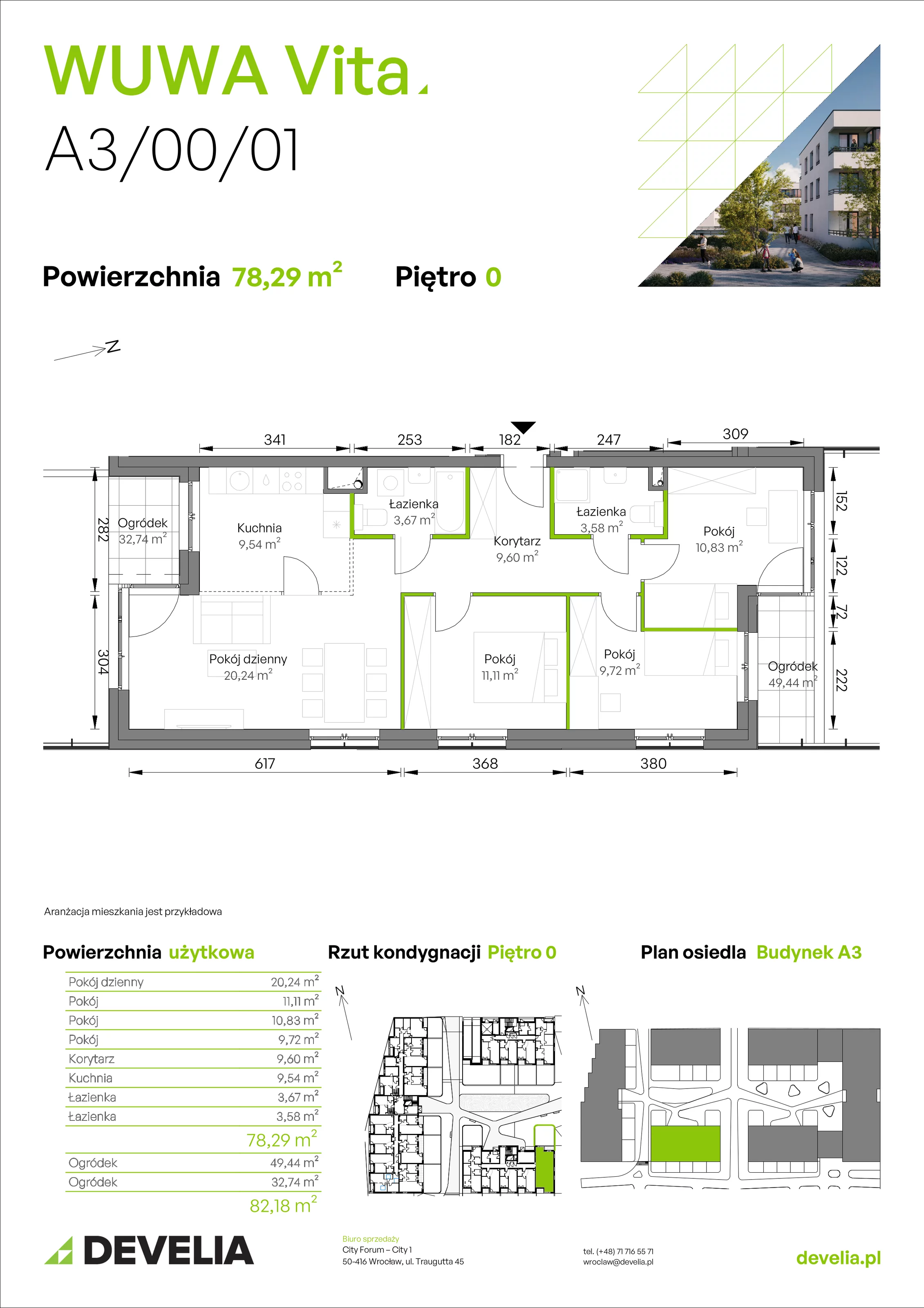 4 pokoje, mieszkanie 78,29 m², parter, oferta nr A3/00/01, WUWA Vita II, Wrocław, Żerniki, Fabryczna, ul. T. Brzozy