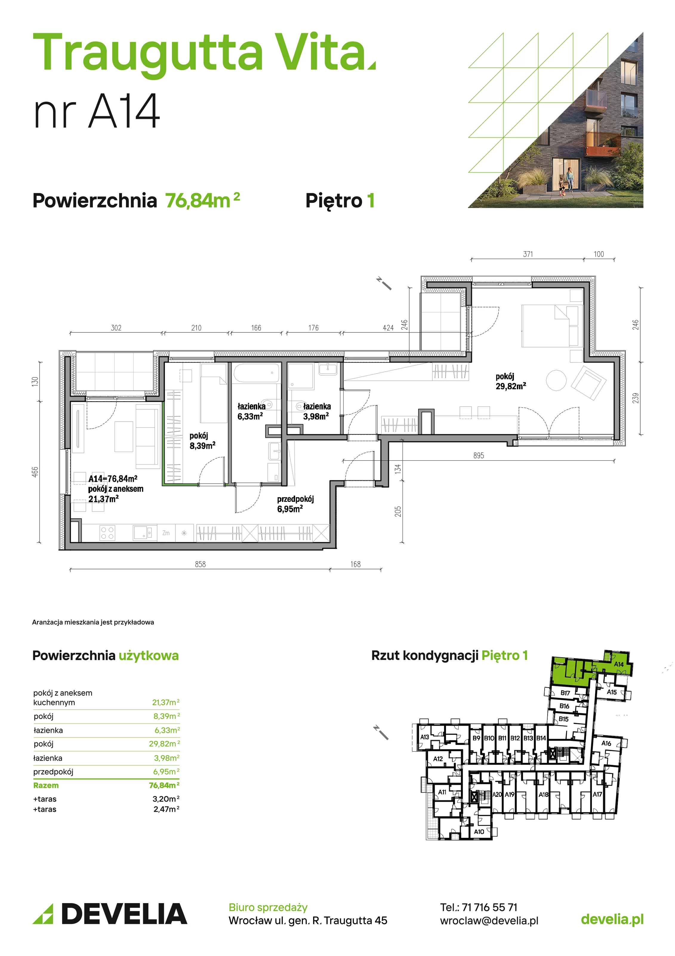 Mieszkanie 76,84 m², piętro 1, oferta nr A14, Traugutta Vita, Wrocław, Przedmieście Oławskie, ul. Generała Romualda Traugutta 103