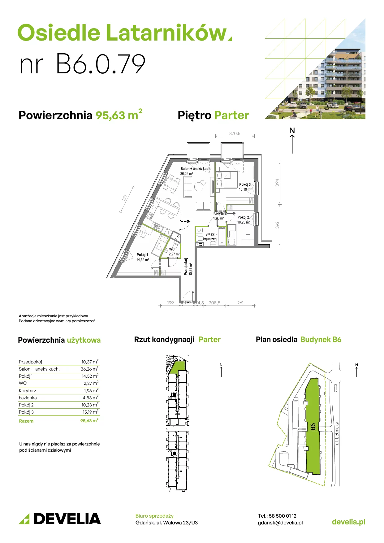 Mieszkanie 95,25 m², parter, oferta nr B6.0.079, Osiedle Latarników, Gdańsk, Letnica, ul. Letnicka 1