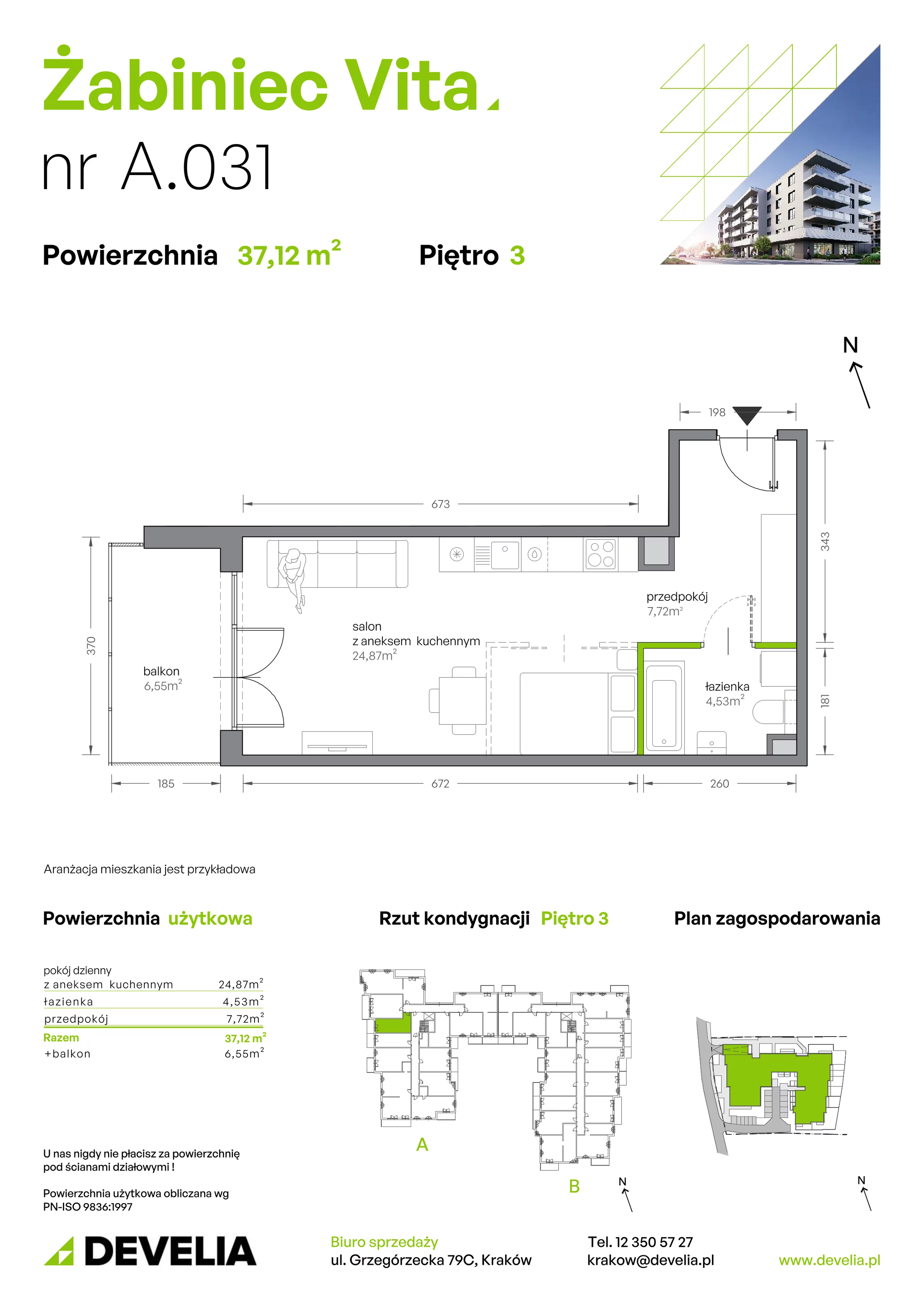 1 pokój, mieszkanie 37,12 m², piętro 3, oferta nr A.031, Żabiniec Vita, Kraków, Krowodrza, Żabiniec 56