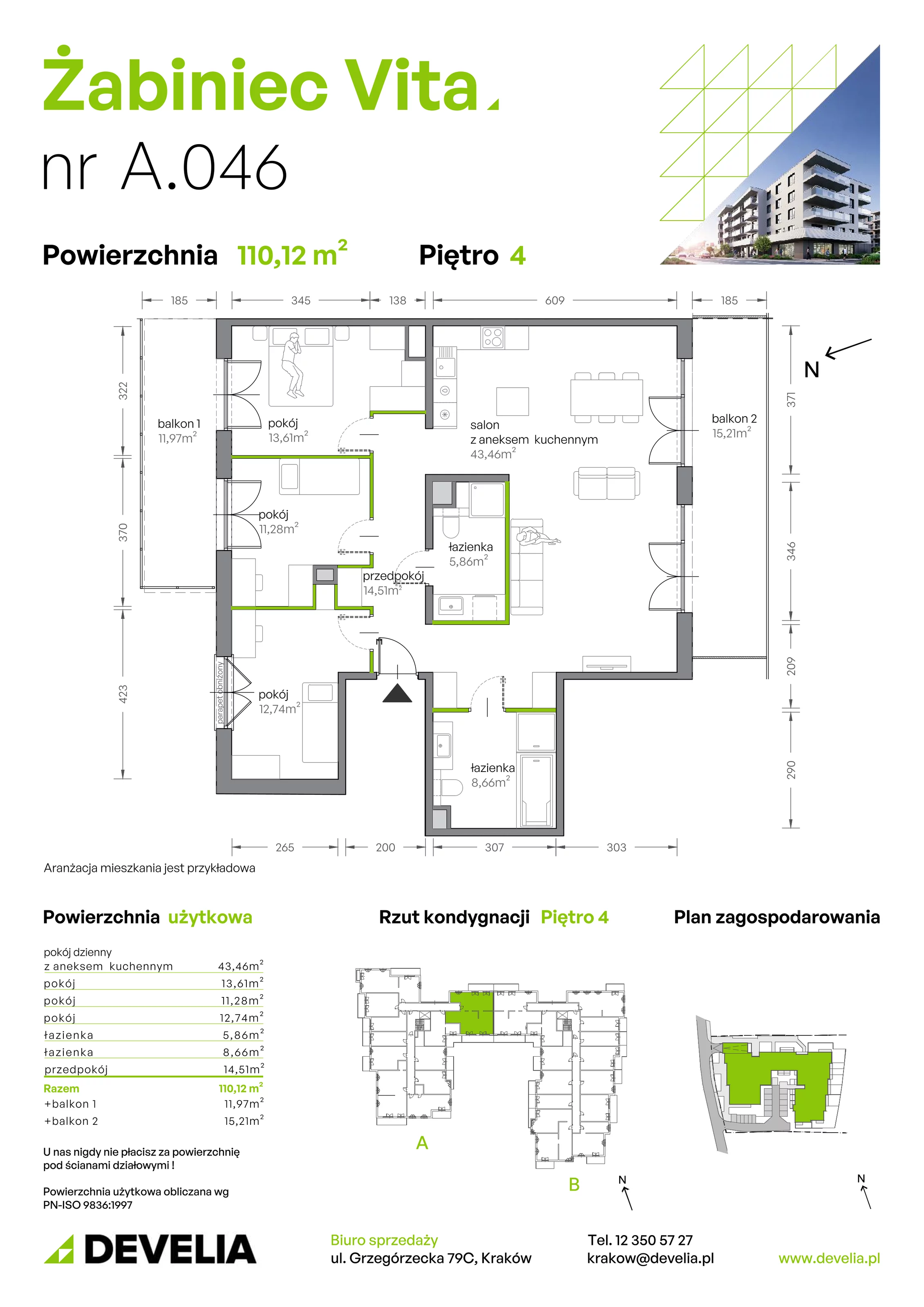 4 pokoje, mieszkanie 110,12 m², piętro 4, oferta nr A.046, Żabiniec Vita, Kraków, Krowodrza, Żabiniec 56