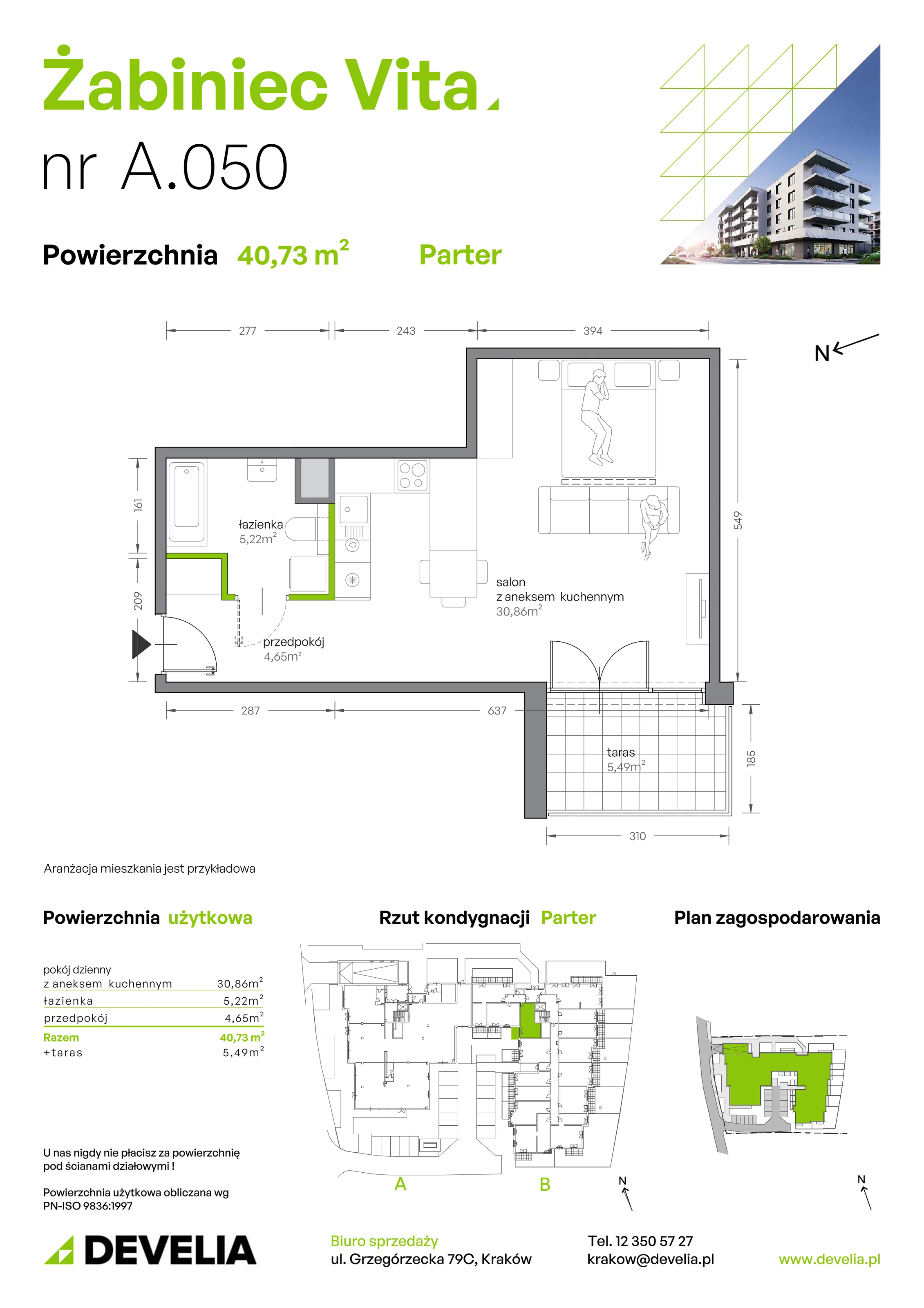 1 pokój, mieszkanie 40,73 m², parter, oferta nr A.050, Żabiniec Vita, Kraków, Krowodrza, Żabiniec 56