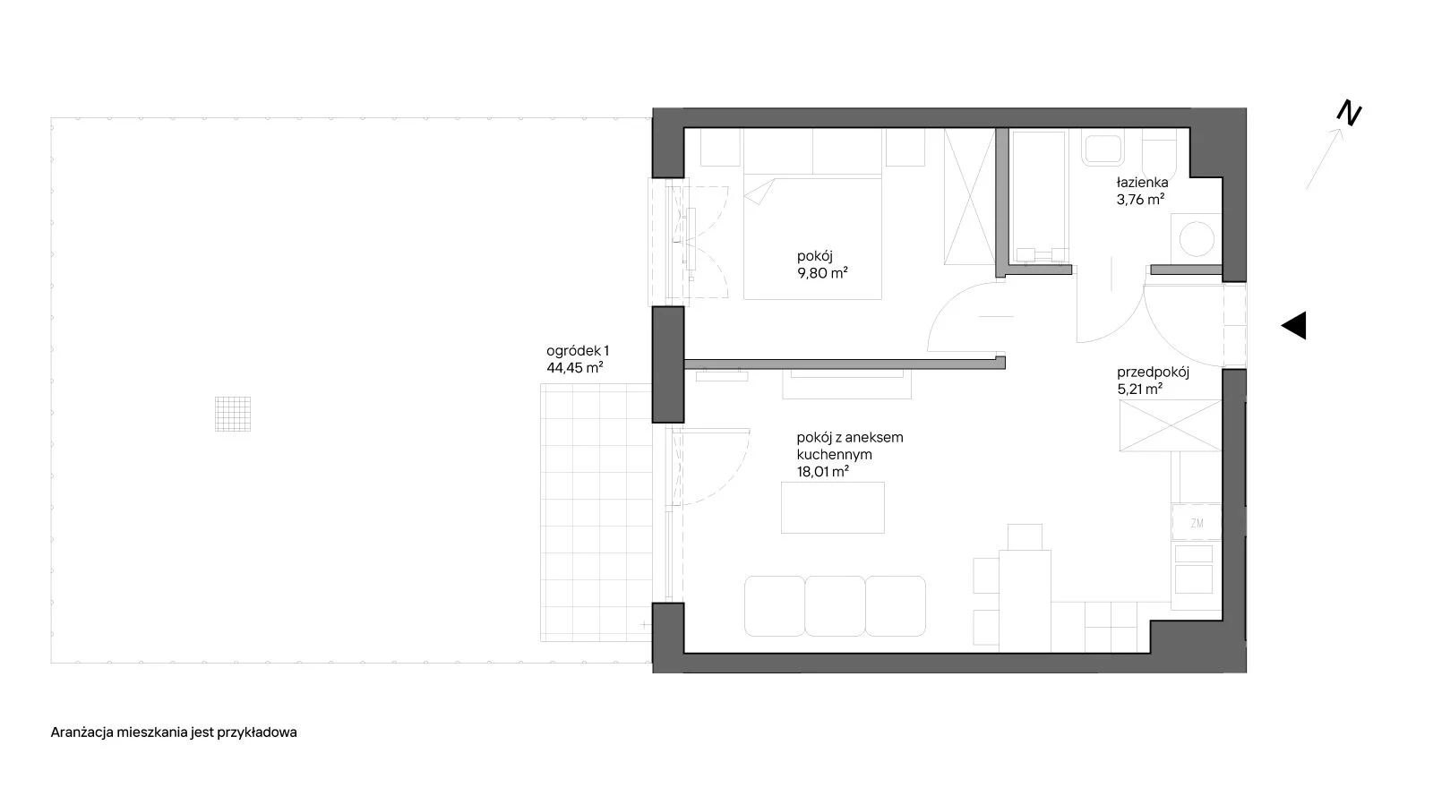 2 pokoje, mieszkanie 36,78 m², parter, oferta nr A.004, Słoneczne Miasteczko, Kraków, Bieżanów-Prokocim, ul. Henryka i Karola Czeczów