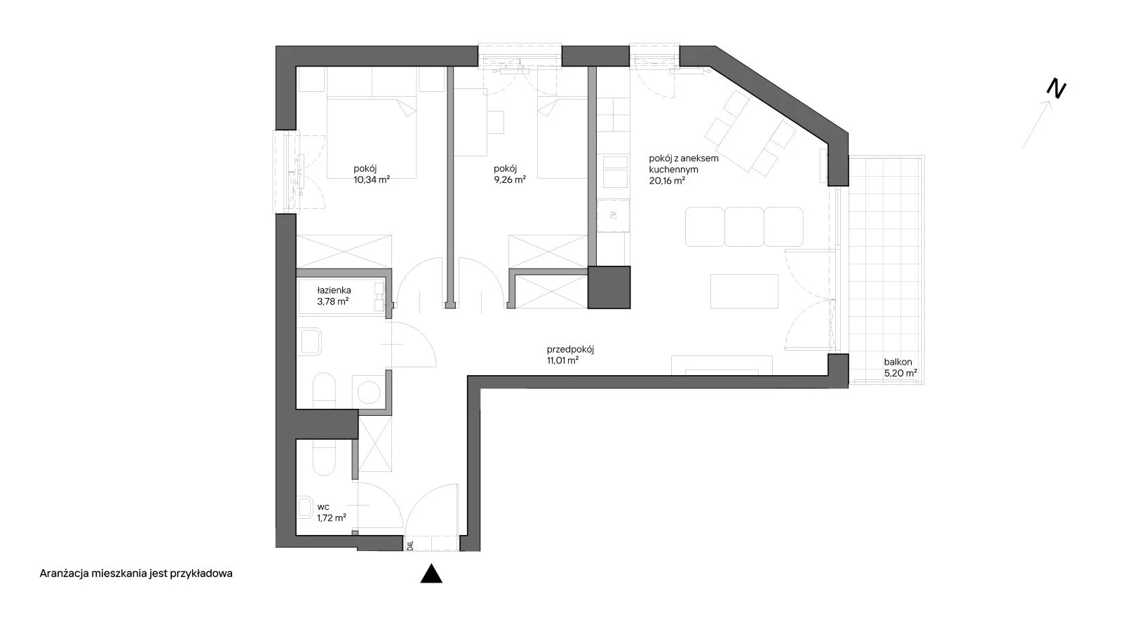 3 pokoje, mieszkanie 56,27 m², piętro 3, oferta nr A.019, Słoneczne Miasteczko, Kraków, Bieżanów-Prokocim, ul. Henryka i Karola Czeczów
