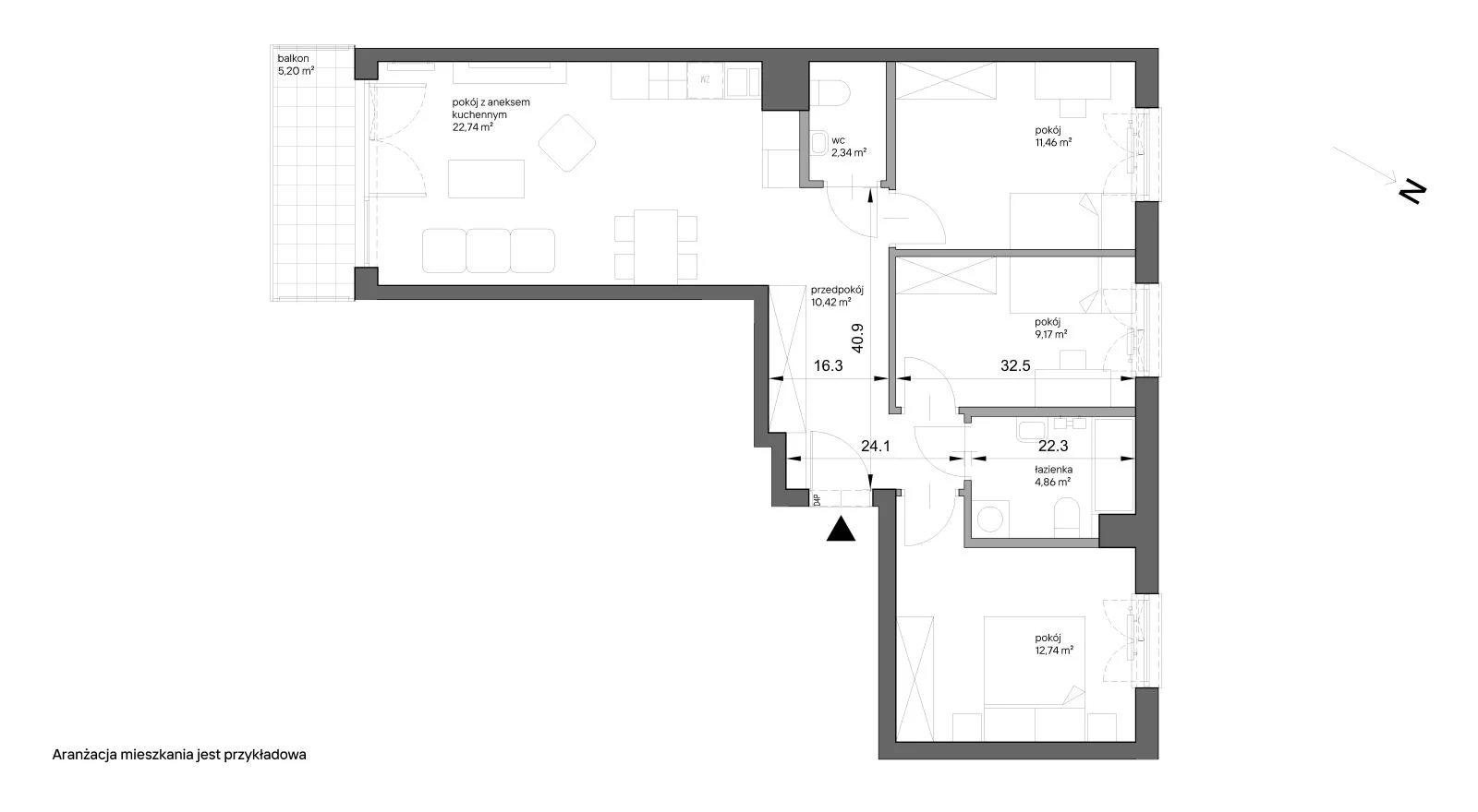 4 pokoje, mieszkanie 73,73 m², piętro 3, oferta nr A.024, Słoneczne Miasteczko, Kraków, Bieżanów-Prokocim, ul. Henryka i Karola Czeczów