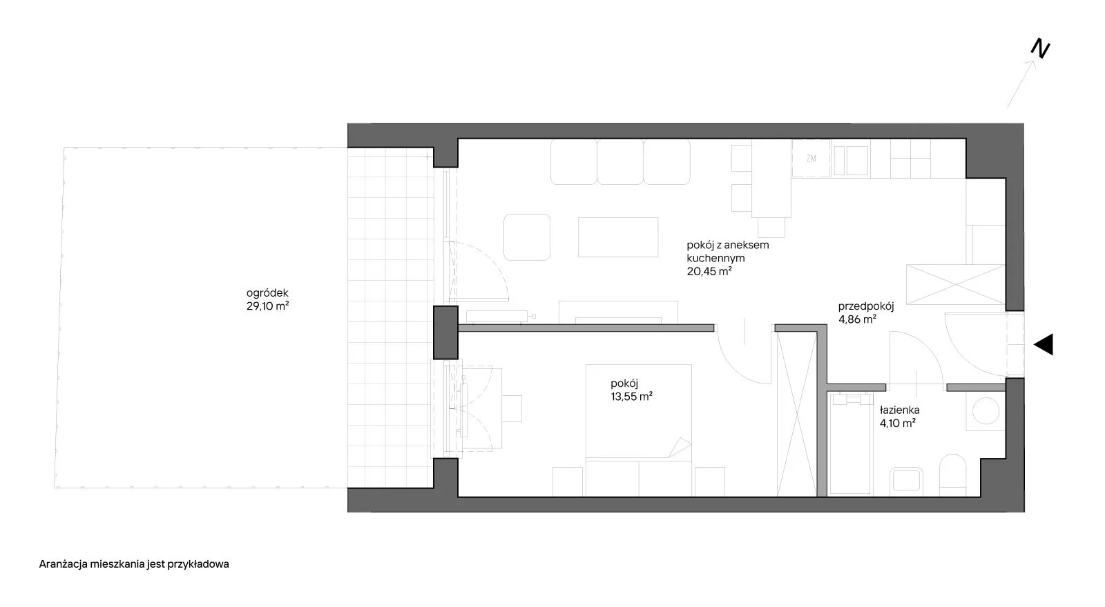 2 pokoje, mieszkanie 42,96 m², parter, oferta nr A.035, Słoneczne Miasteczko, Kraków, Bieżanów-Prokocim, ul. Henryka i Karola Czeczów