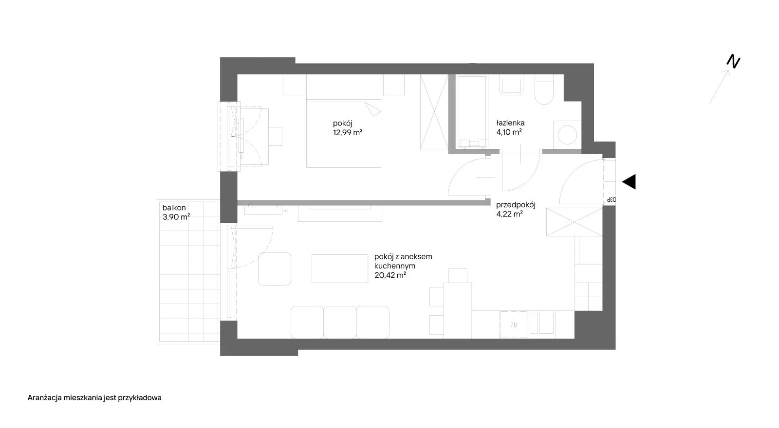 2 pokoje, mieszkanie 41,73 m², piętro 2, oferta nr A.052, Słoneczne Miasteczko, Kraków, Bieżanów-Prokocim, ul. Henryka i Karola Czeczów